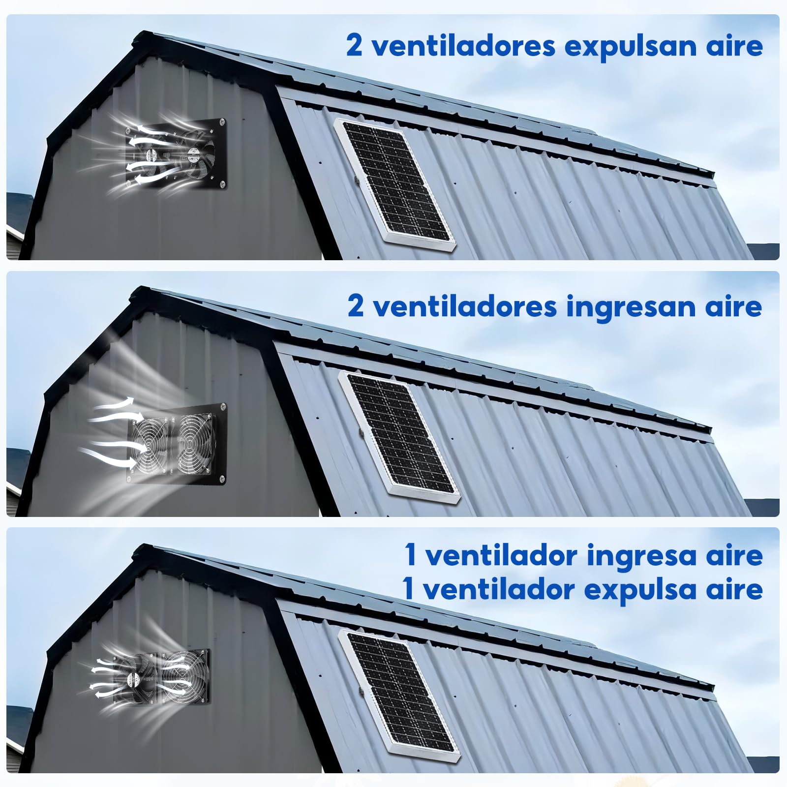 Ventilador solar, 15 W, 9,84 pies, impermeable, doble ventilador de escape para gallineros, cobertizos, casas de mascotas, circulación de aire de invernadero al aire libre