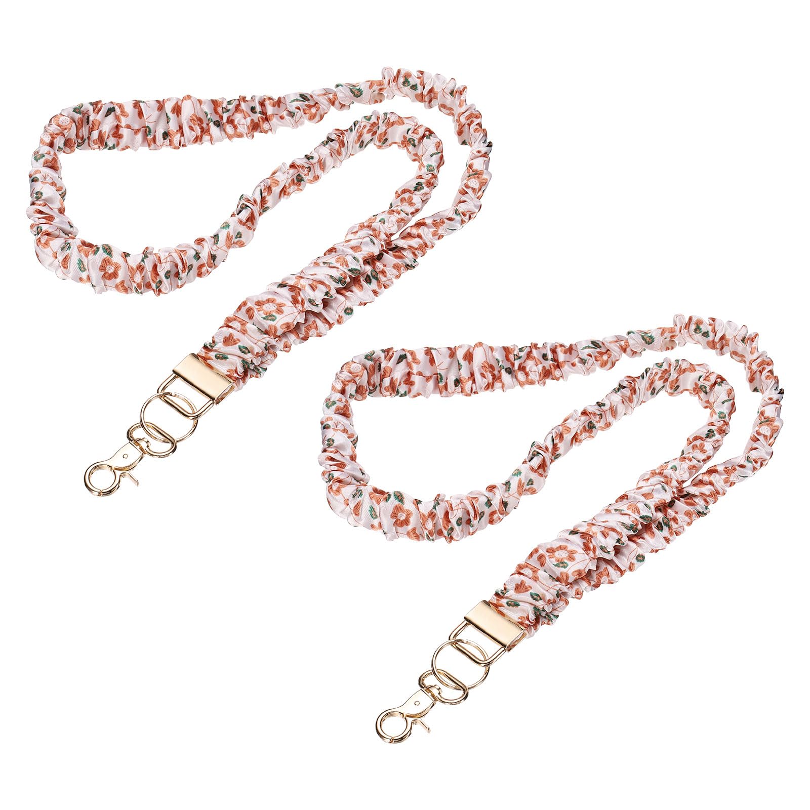 PATIKIL Scrunchie Lanyard Teacher, 2 Pack Stretchy Lanyards for Teachers Cute Lanyards ID Badge Holder with Clips for Women Keychain Card Holder, Orange Gold