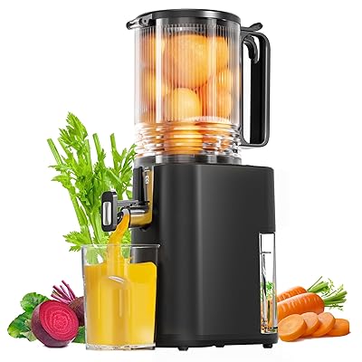 Cold Press Juicer, 5.5inch Wide Feed Chute Juicer Machine, Slow Masticating Juicer for Whole Vegetables & Fruits, Black