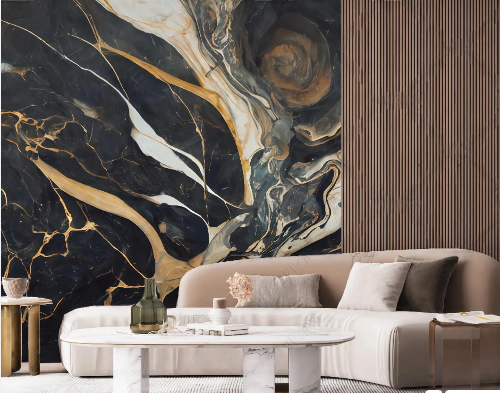Nowoczesna minimalistyczna tapeta abstrakcyjny brązowy falisty marmur tłoczony czarny kamień łączenie TV sofa tło tapeta salon restauracja kawiarnia ścienna, 3D, 200 x 140 cm