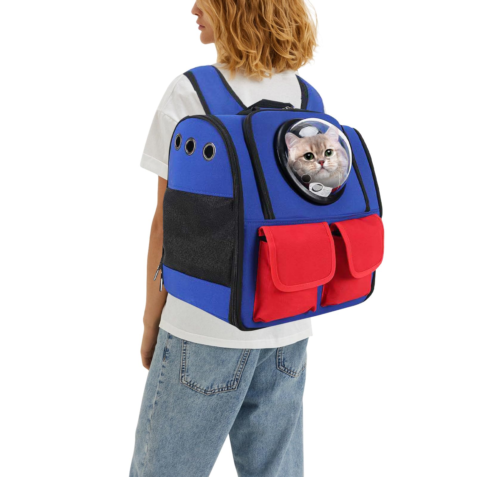 PETCUTE Zaino Pieghevole per Cani e Gatti,Capsula Spaziale Zaino Gatto Cane con Tracolla Regolabile,Traspirante Zaino per Animali Domestici con Materasso Morbido,Massimo 7 kg