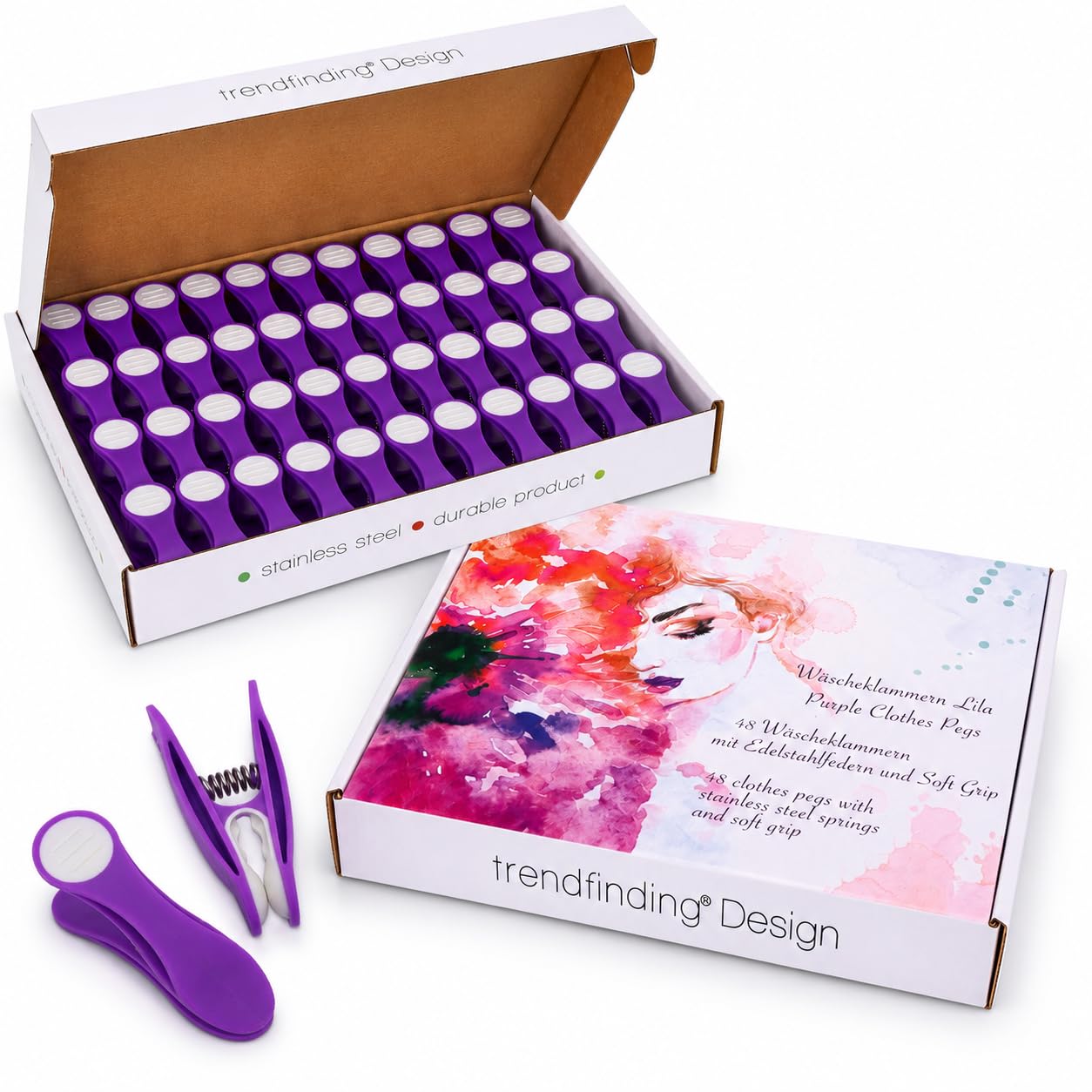 48 Clothes Pegs with Soft Grip - Purple, Grey
