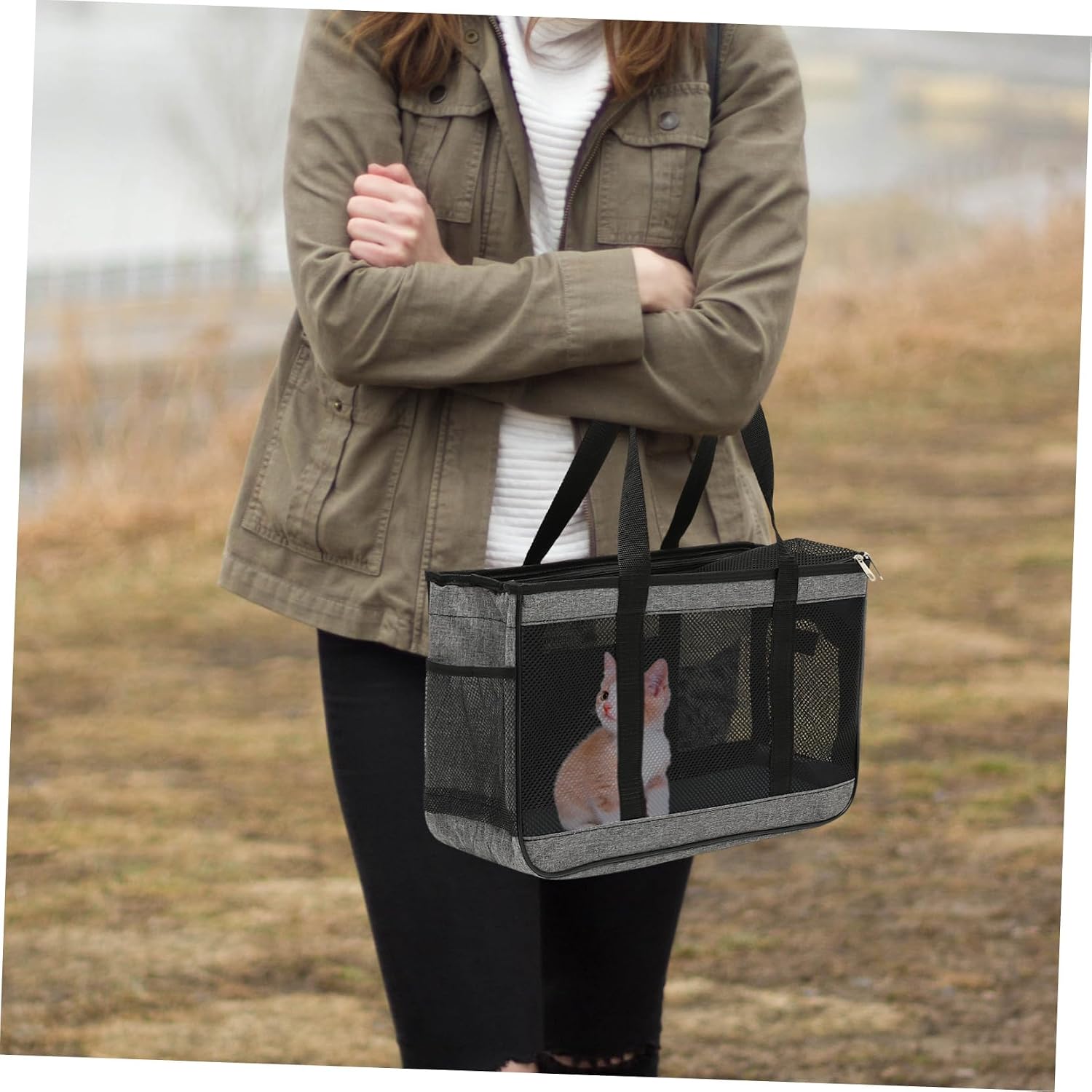 Breathable PET Carrier for Cats Portable Handheld Outdoor Cat Bag Comfortable Travel Container Soft-Sided Design for Summer Outings