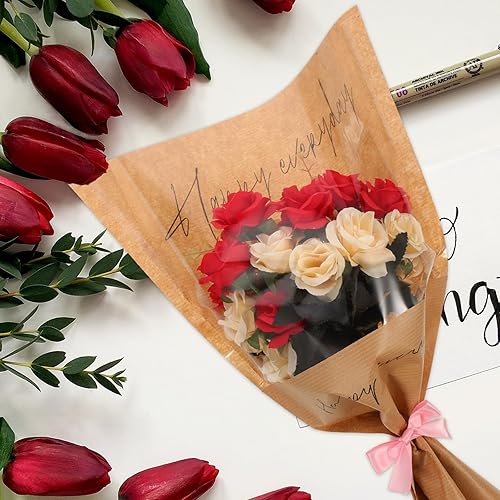 Vista 9 de ULTECHNOVO 20 bolsas de regalo para ramo de flores, bolsas de regalo de ramo de rosas, bolsas de regalo para boda, fiesta de cumpleaños, Caqui