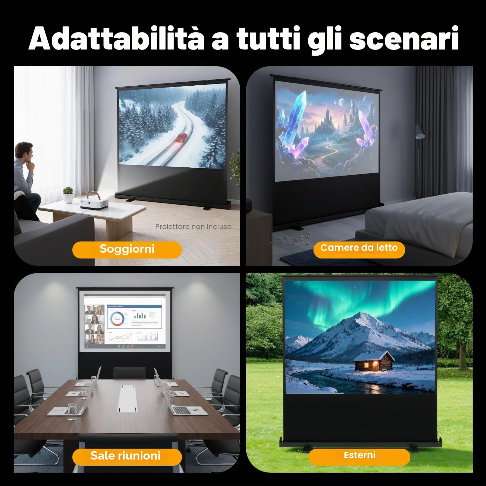 Schermo alzabile 80 pollici 4:3 Schermo da terra Schermo per proiettore a pavimento Schermo portatile Automatico Schermo a rullo per home theater