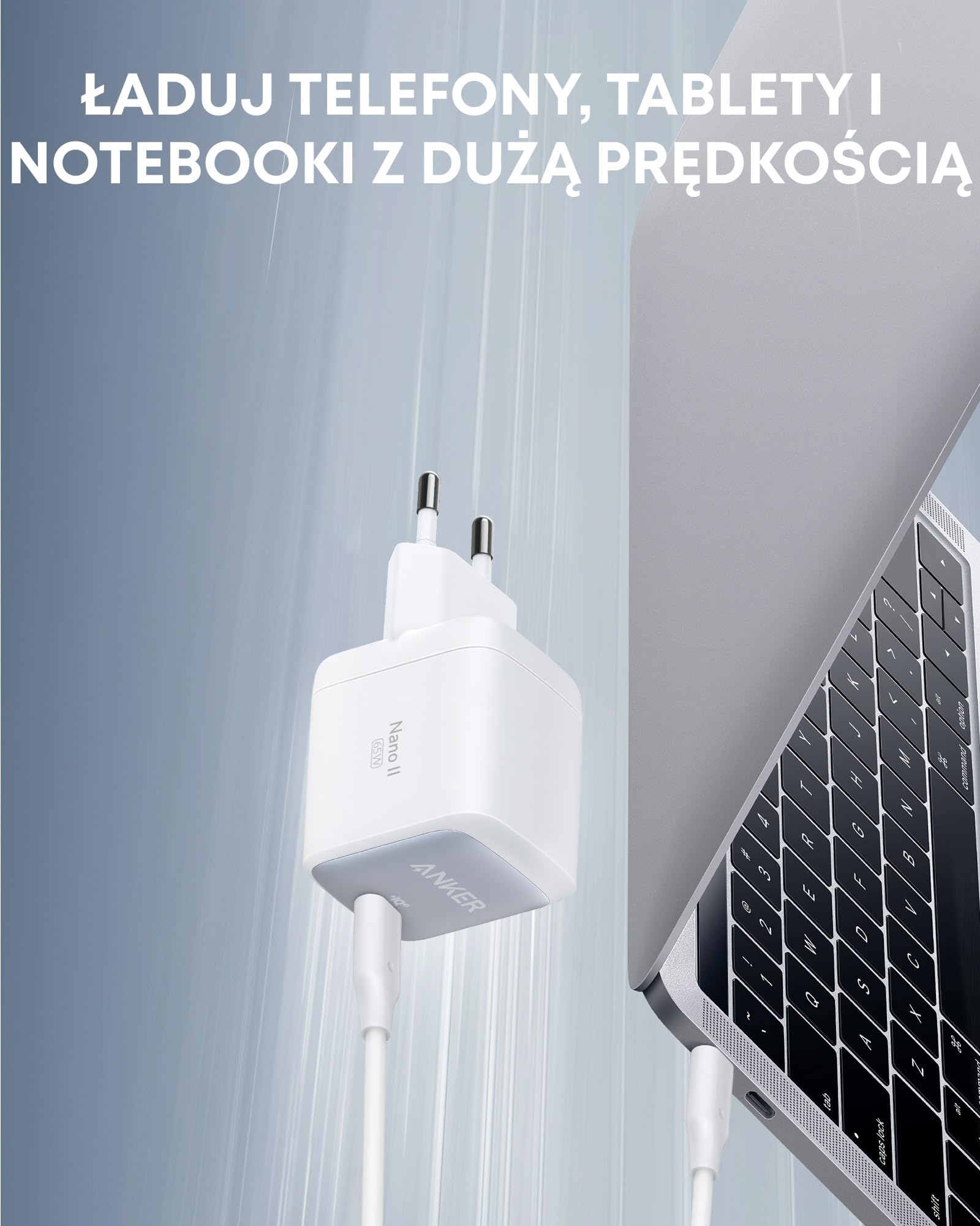 Anker Nano II 65 W USB-C ładowarka zasilacz sieciowy z funkcją szybkiego ładowania, technologia GaN II, kompatybilna z MacBook Pro/Air, Galaxy S20/S10, iPhone 16/Pro/Max, iPad Pro