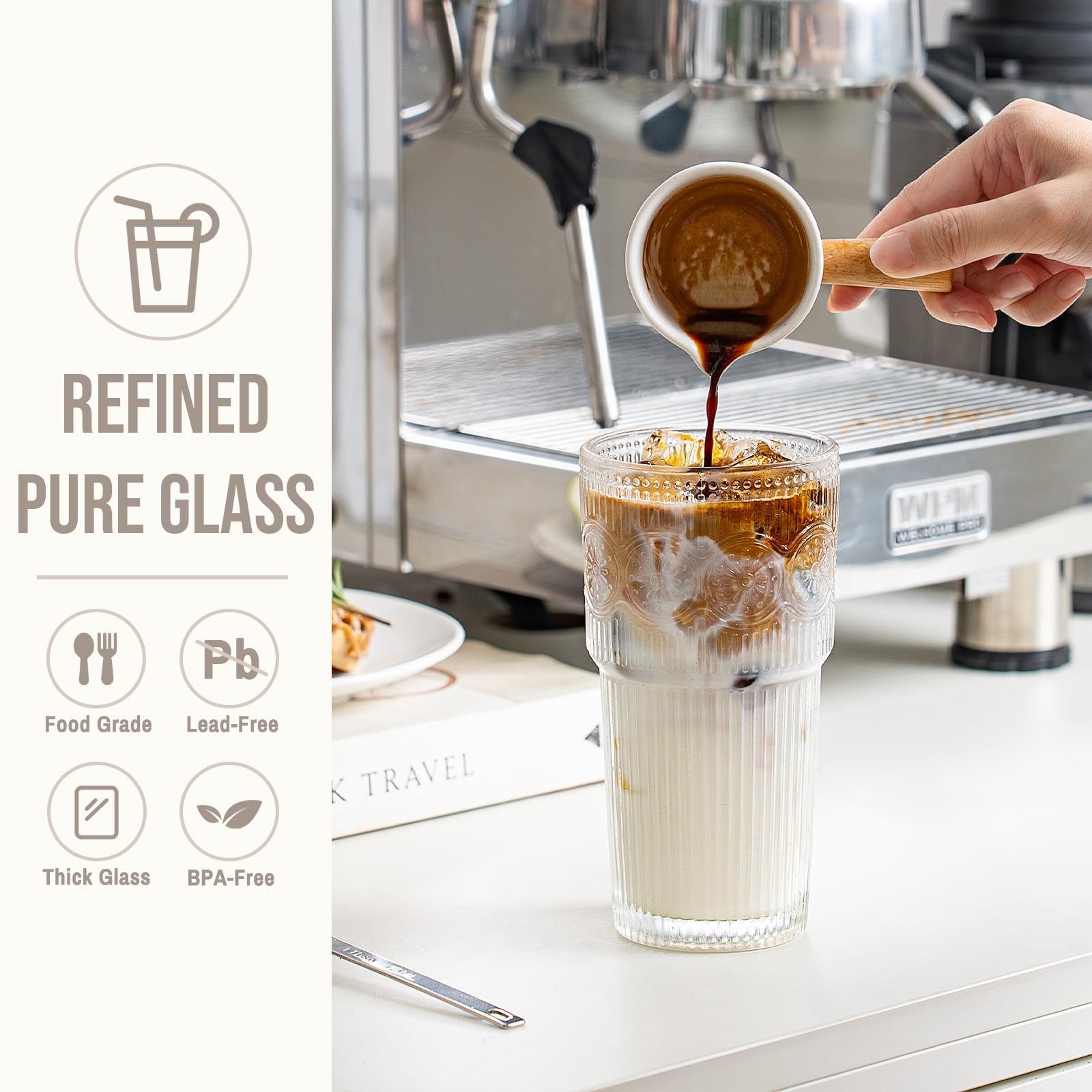 SoulTimes Wassergläser 600 ml 6er Set, Große Geriffelte Trinkgläser aus Dickem Glas, Gläser Set für Wasser, Saft, Iced Coffee, Cocktail, Tee & Matcha, Spülmaschinenfest, Geschenkidee & Camping