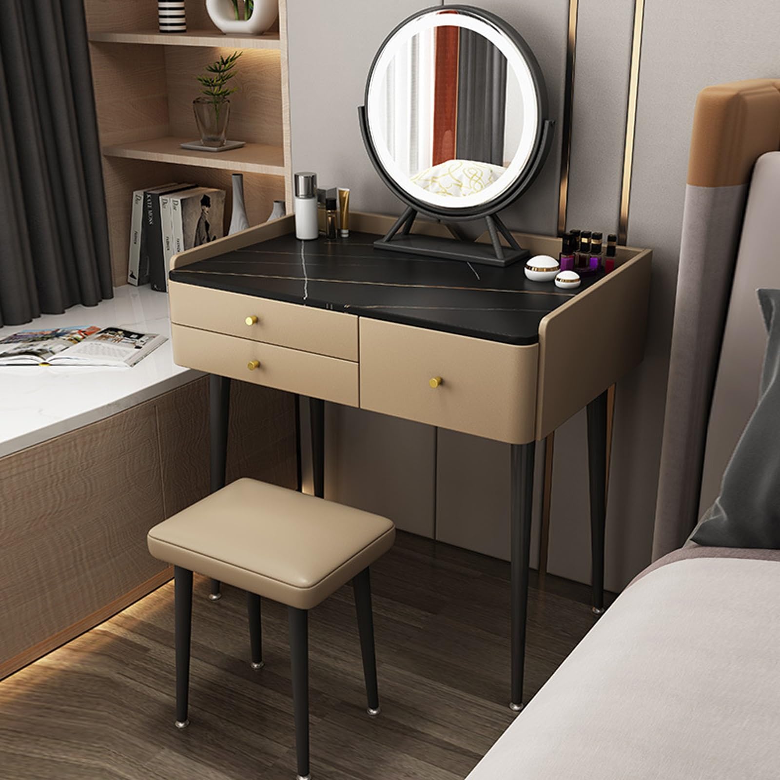 asdchZen Vanity Desk Set With Mirror & Stool, Stylish Makeup Table With Drawers For Bedroom, Modern Vanity Furniture,B-80cm/31.4in