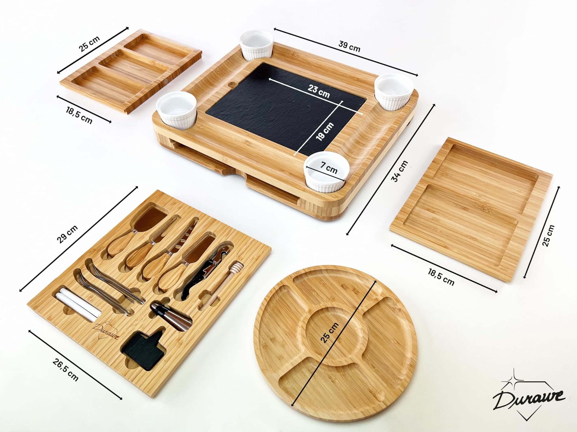 Plateau à Fromage en Bambou, Set de Couteaux, Bols en Céramique et Ouvre-vin - Plateau Charcuterie Bois, Choix Parfait pour Gourmets, Cadeaux d'anniversaire, Cadeaux de Noël pour Femmes, Très Grand