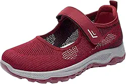 Tênis feminino de malha para idosos, respirável, antiderrapante, para o, sapatilha leve, tênis de caminhada, tênis esportivo para jogging, 38 vermelho