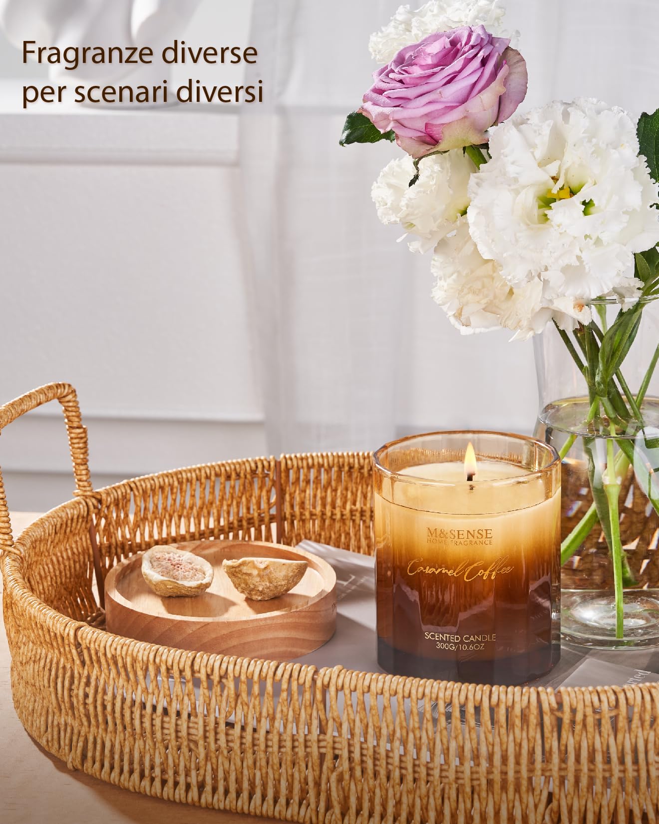 M&SENSE candele profumate al caffè al caramello in barattolo candele naturali di soia con 60 ore di combustione bellissimo regalo candela e decorazione della casa regali per le donne, 330g