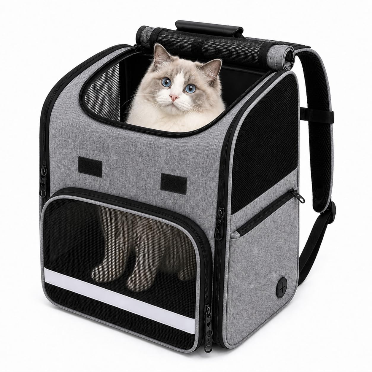 Zaino per gatti pieghevole, portata fino a 10 kg, con 4 finestre in rete e fondo stabile, per gatti e cani di piccola taglia