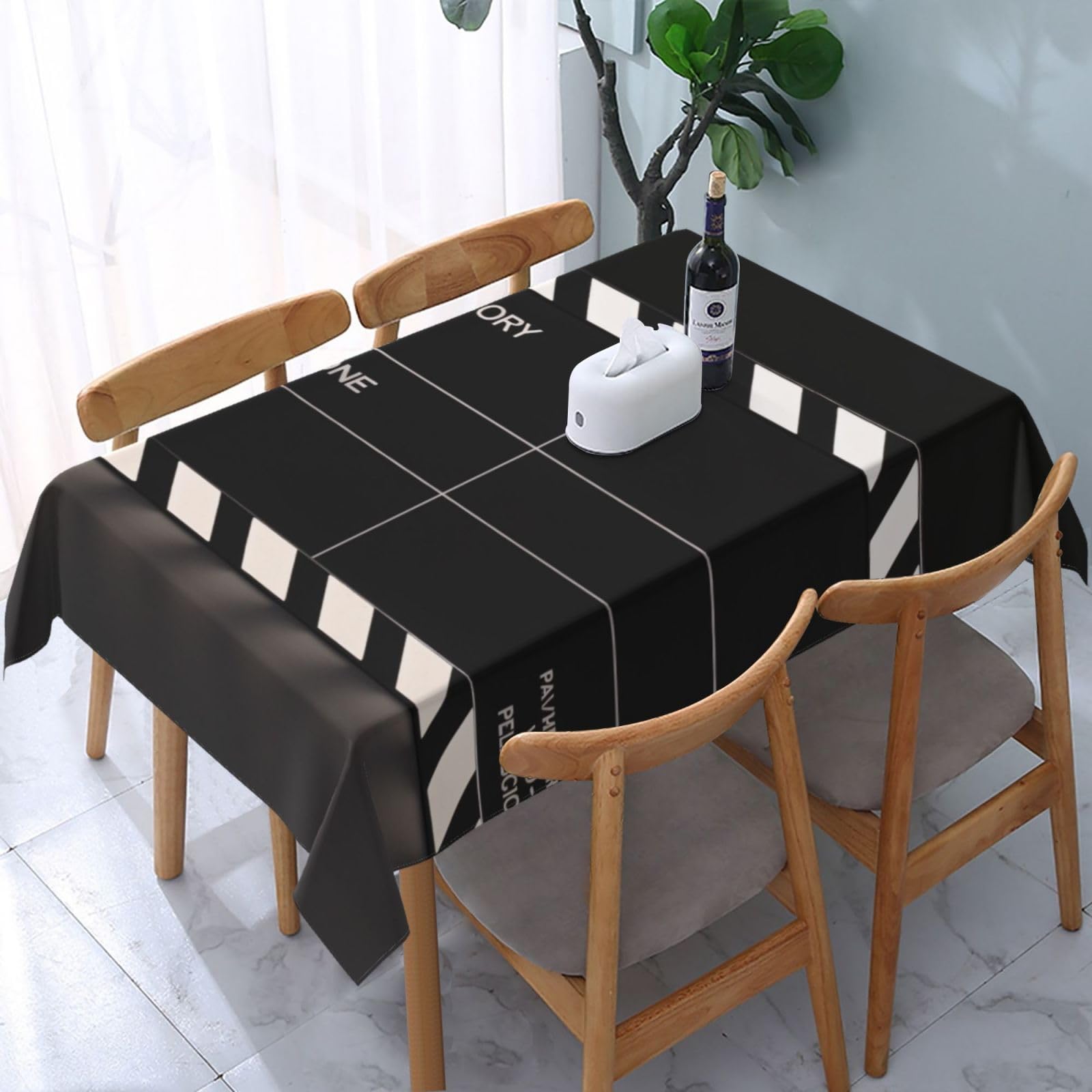 WPKJU Classic Movie Clapboard Black Printed Tablecloth Water Resistant Table Cover Washable Rectangle Table Cloth for Tables 54x72 in