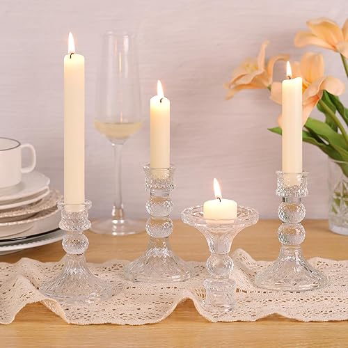 Miniatura 4 de DARJEN Juego de 6 portavelas de cristal transparente, 4 pulgadas de alto y 5 pulgadas de alto para candelabros y velas de pilar, candelabros de
