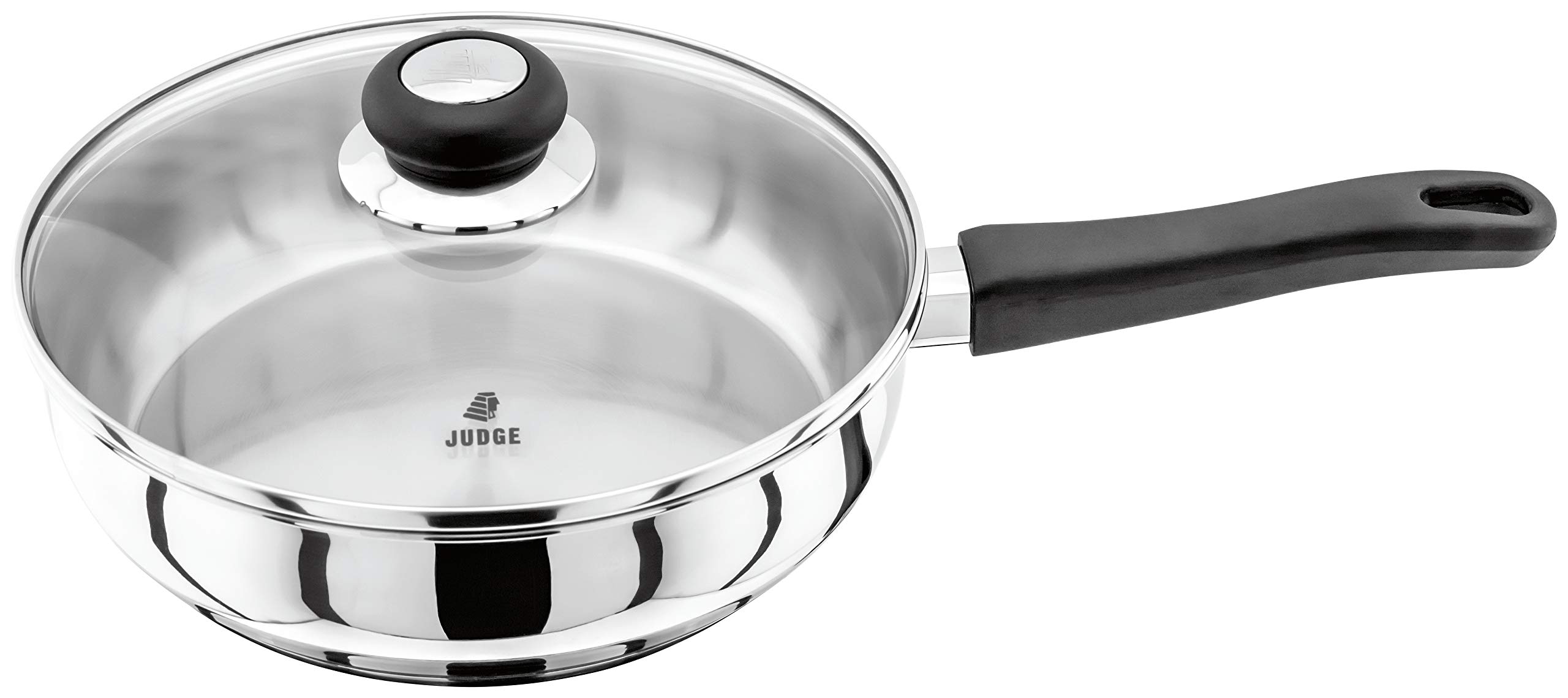 Judge Vista Stainless Steel Large Saute Pan 24cm, Shatterproof Vented Glass Lid, Induction Ready, Oven Safe