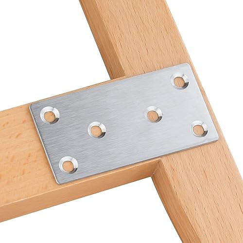 Miniatura 6 de 22 placas de soporte de acero inoxidable de 1.969 in x 3.937 in x 0.079 in, soporte de esquina plana resistente para madera, fijación recta de