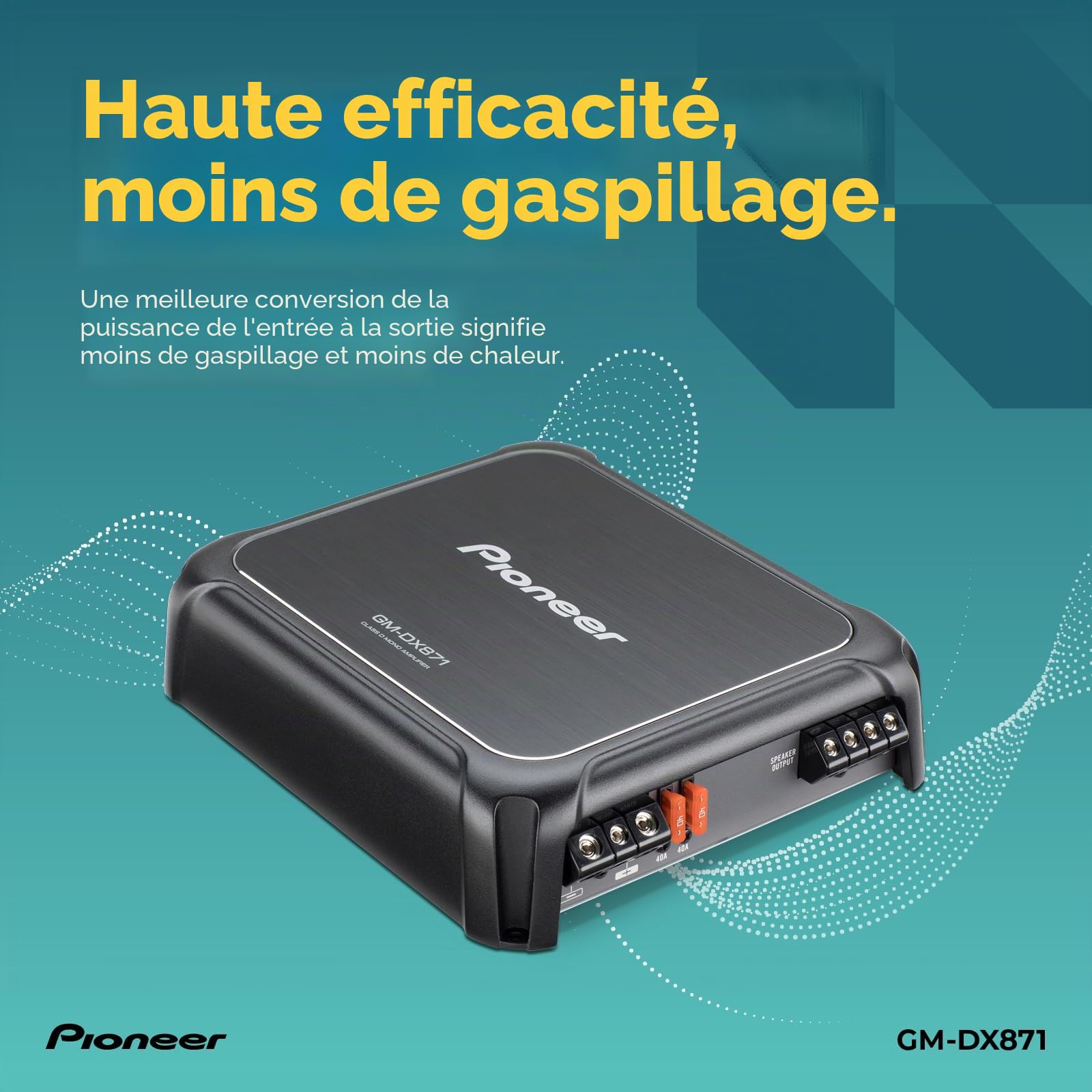 Pioneer GM-DX871 – Amplificateur Puissant avec 1600 W, Technologie Classe D, 1 Canal, Filtre Passe-Bas Variable, Design Compact et contrôle à Distance de l'amplification des Basses