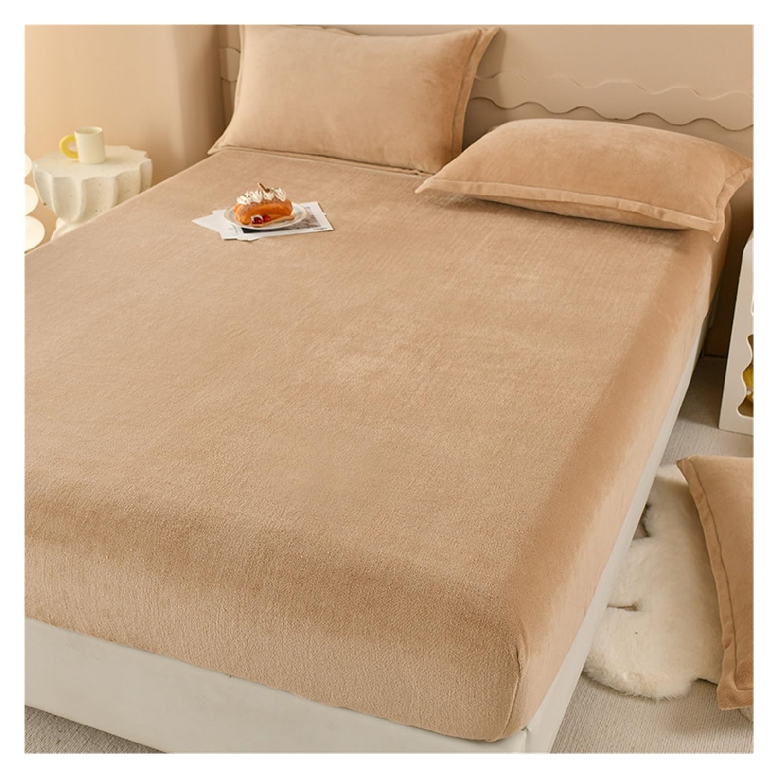 Fitted Sheet Super Warm Bed Sheet for Winter Cartoon Style Fitted Bed Sheet Queen/King Size fundas de colchón Reactive Printed All-inclusive(Brown,153x203x30cm 1pc)