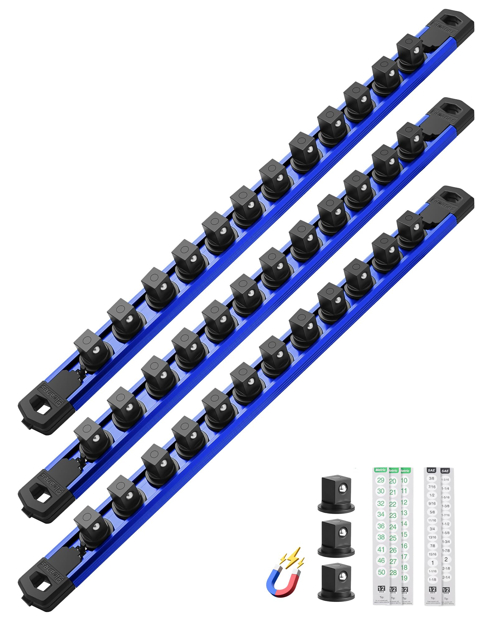 ALOANES Magnetic Socket Organizer, 1/2" Rail 36 Clips (Blue, 3PC)
