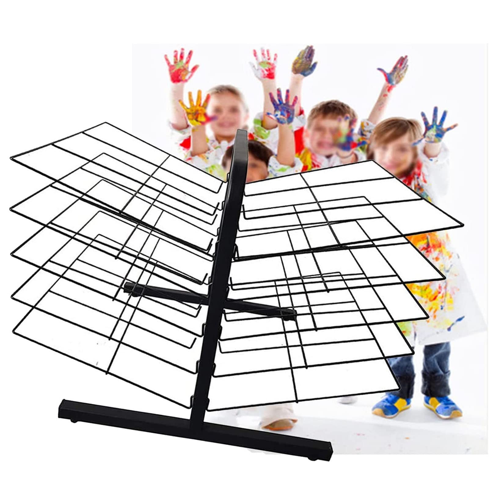 XBTGS Stendibiancheria per bambini, per studio artistico, scuola, studio, pittura a olio, impilabile, in rete, con finitura verniciata a polvere nera, ideale per scuole e arte,