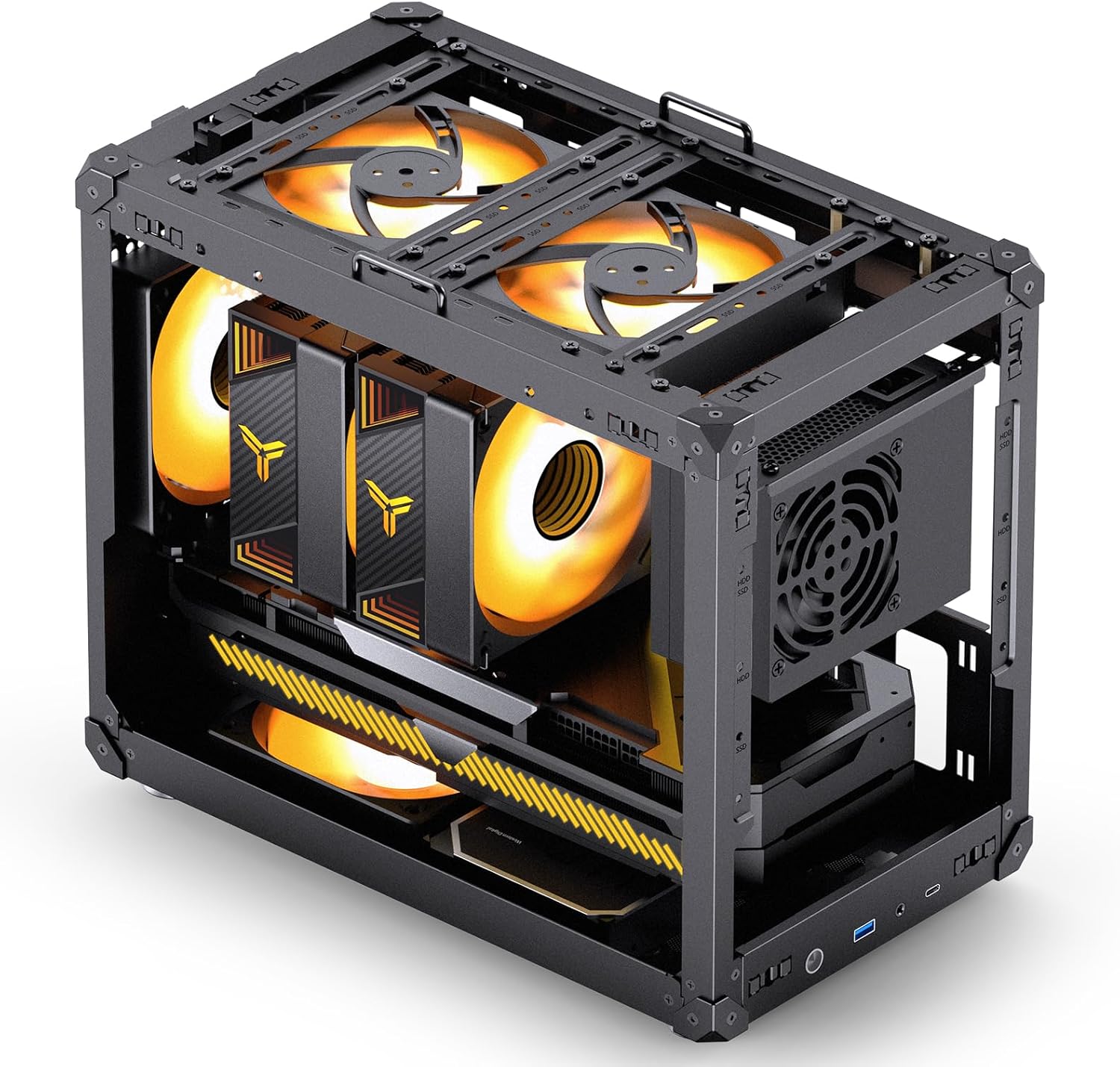 Internal view of the JONSBO C6 MAX PC case showing fan mounting locations