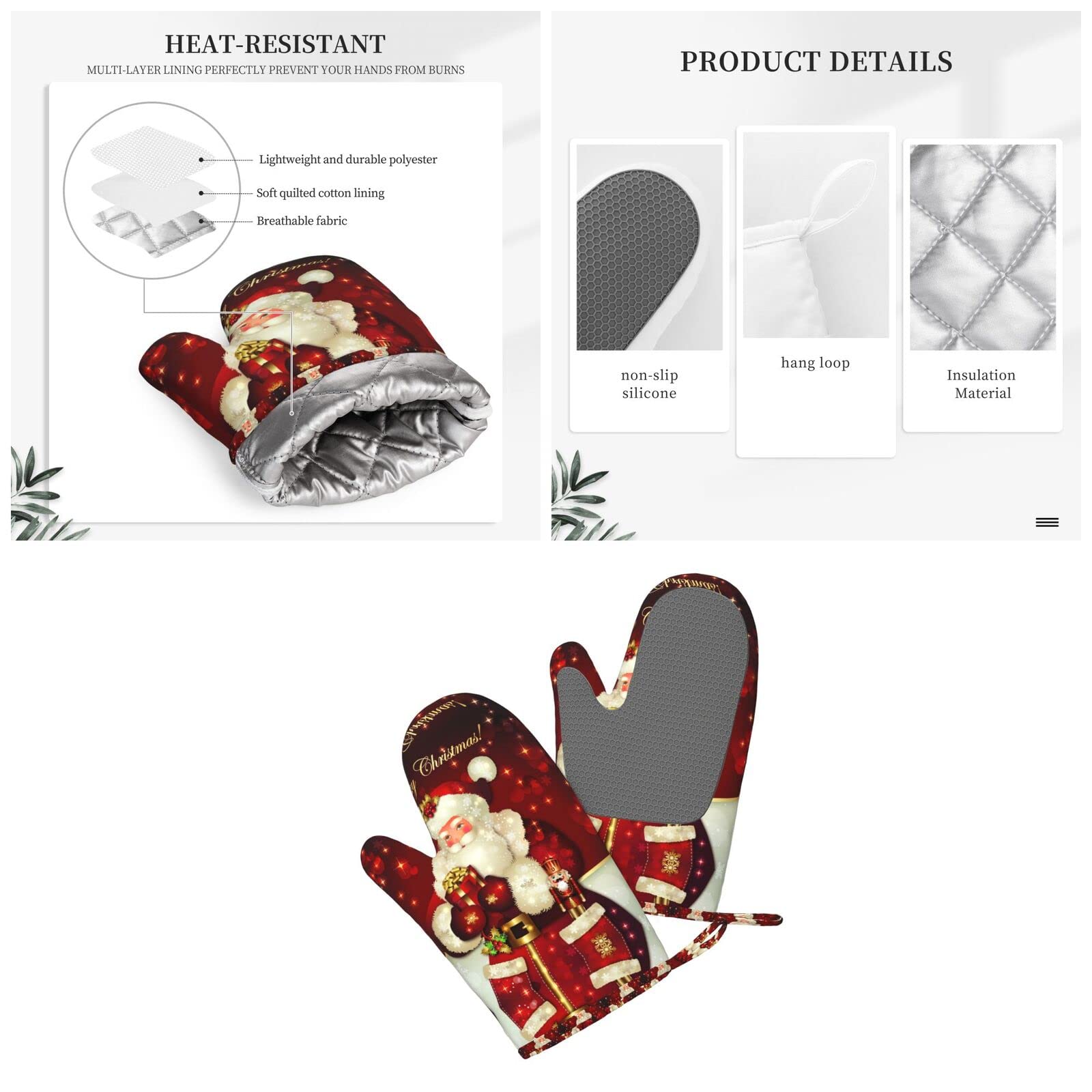 Weihnachtliche Ofenhandschuhe & Topflappen-Set – Hitzebeständig Bis 200°C, Mit Lebkuchenmann-Motiv
