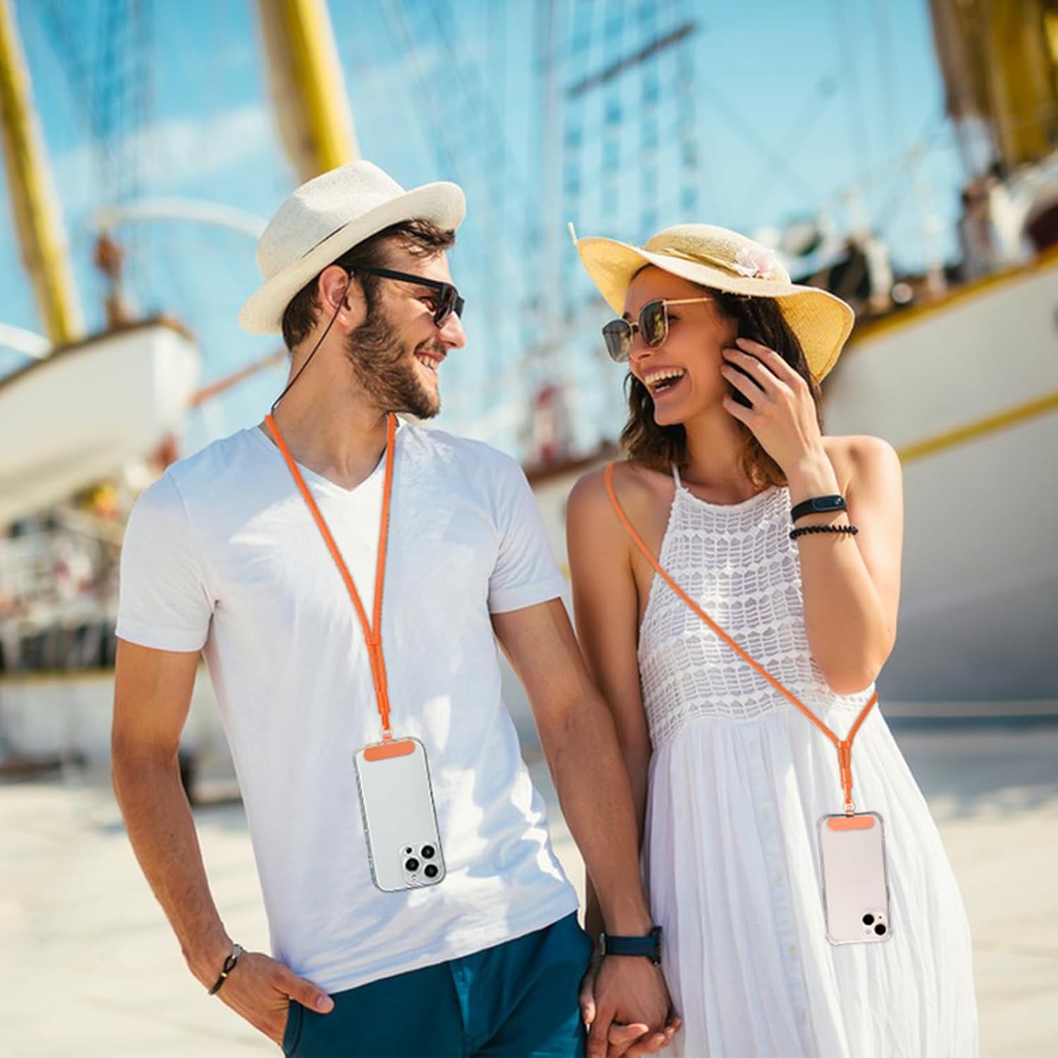 3 Pack Phone Lanyard,1×Phone crossbody strap,1×Phone Neck Strap,1×Wrist Strap,3×Tether Tabs,Universal Cell Phone Multifuctional Patch Polyester Lanyards(Orange) - Image 5