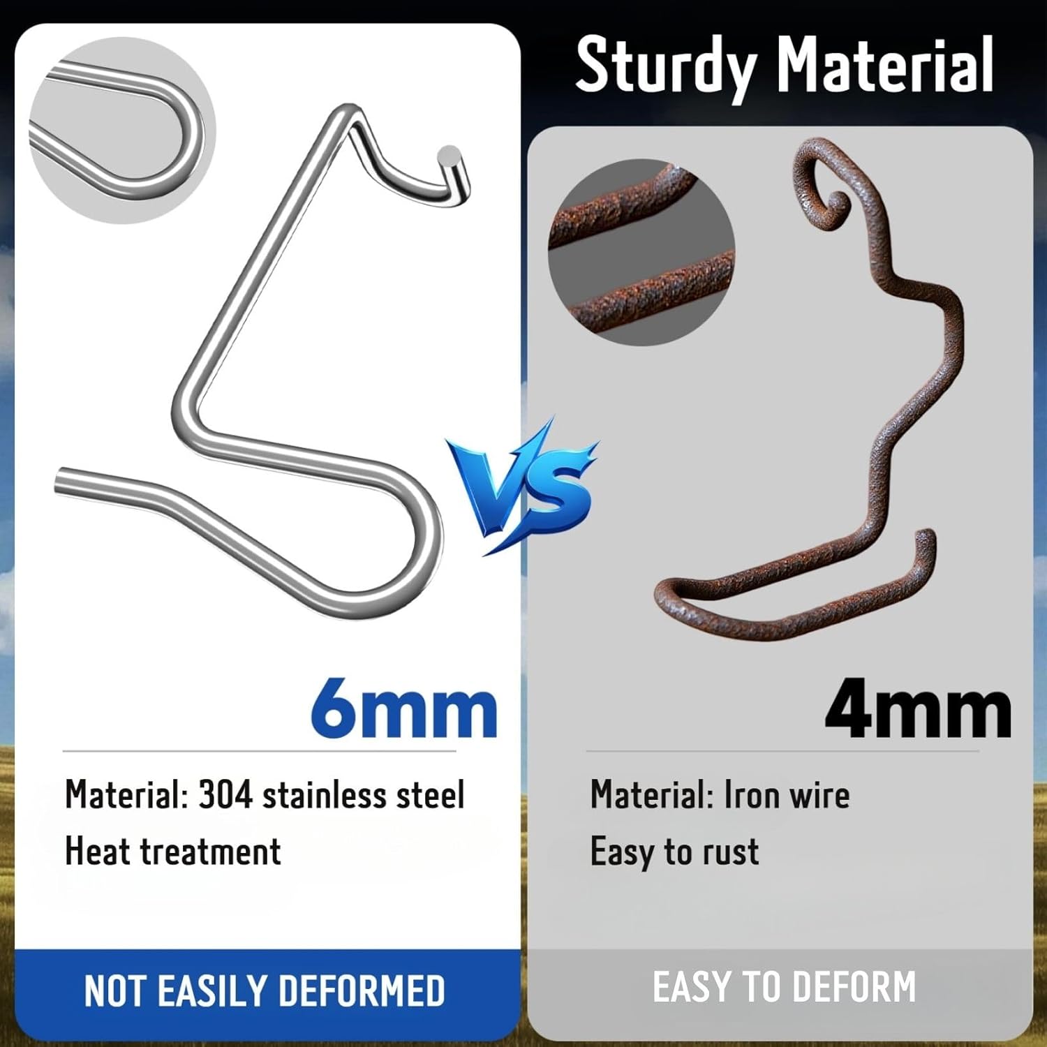 Fence Stretcher Tool Kit - 50-Pack 1/4" Wire Tightener Clips + Heavy-Duty Handle for Barbed Wire, Chain Link & Farm Fencing - Rust-Resistant Tensioner for Ranch, Garden, Pasture