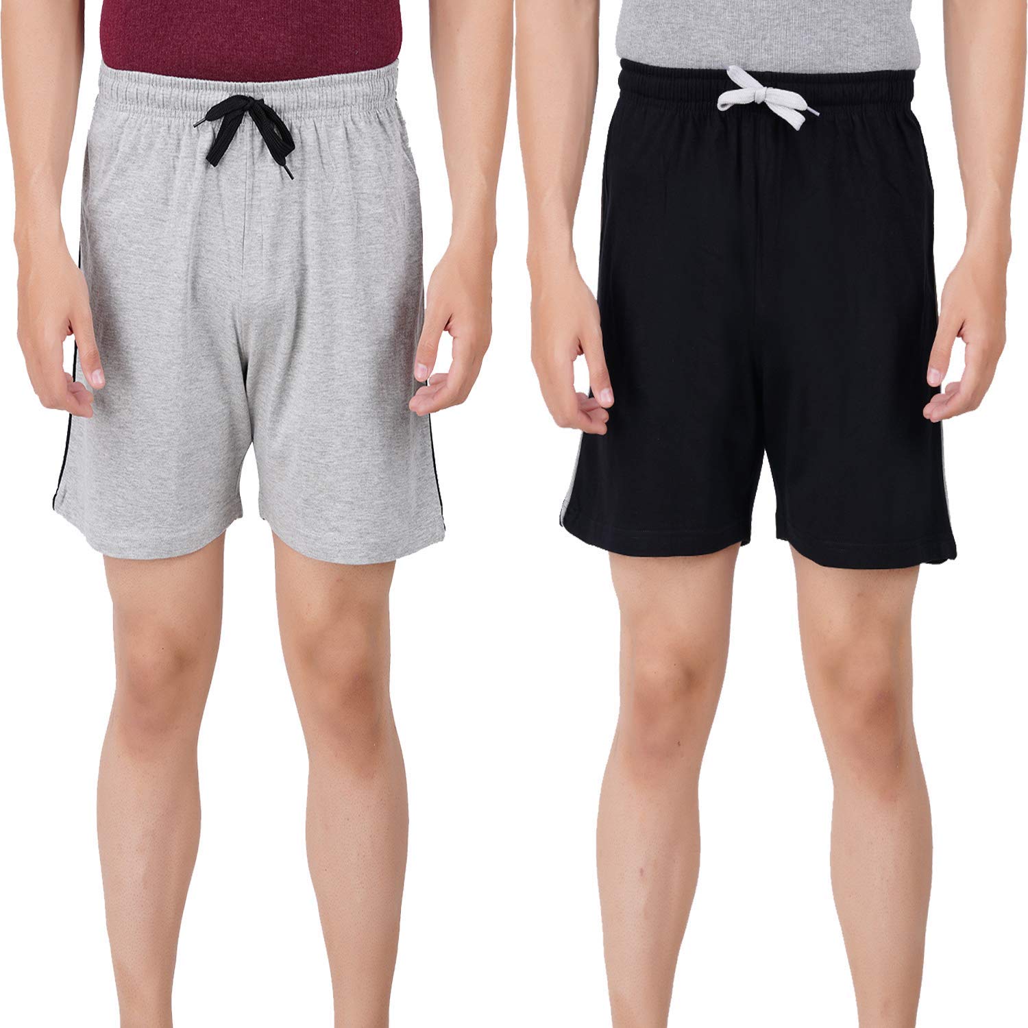 pride apparel Men's Cotton Barmunda Bottom Lounge Casual Comfort Sleep Shorts-Pack of 2 (M, Black-Grey)-picture-41