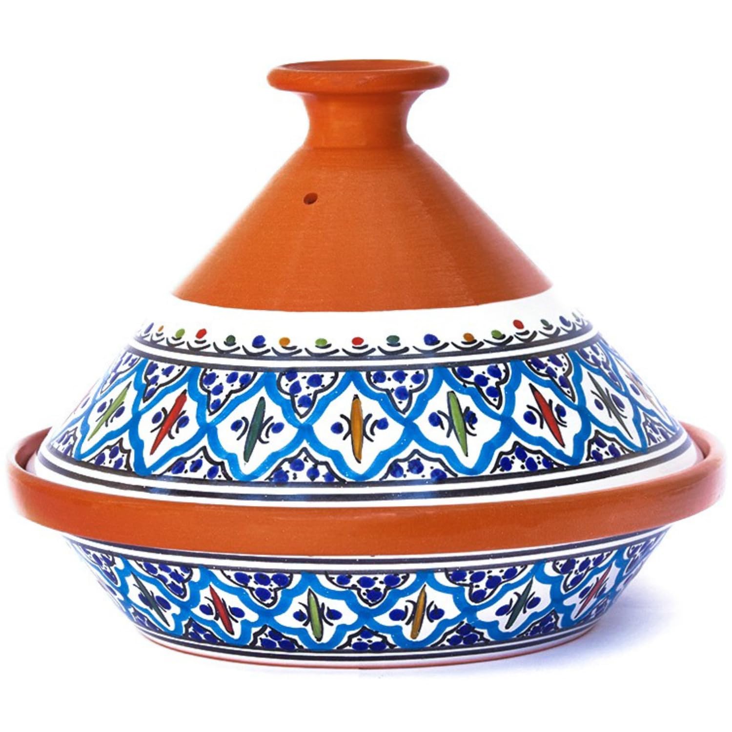 Kamsah Tagine Pot for Cooking and Flavor Enrichment - Medium Clay Pot 10”, 3.1 QT - Non-Stick Handmade Cookware - Moroccan Ceramic Pots for Cooking with Lid & Serving Bowl - Bohemian Supreme Turquoise