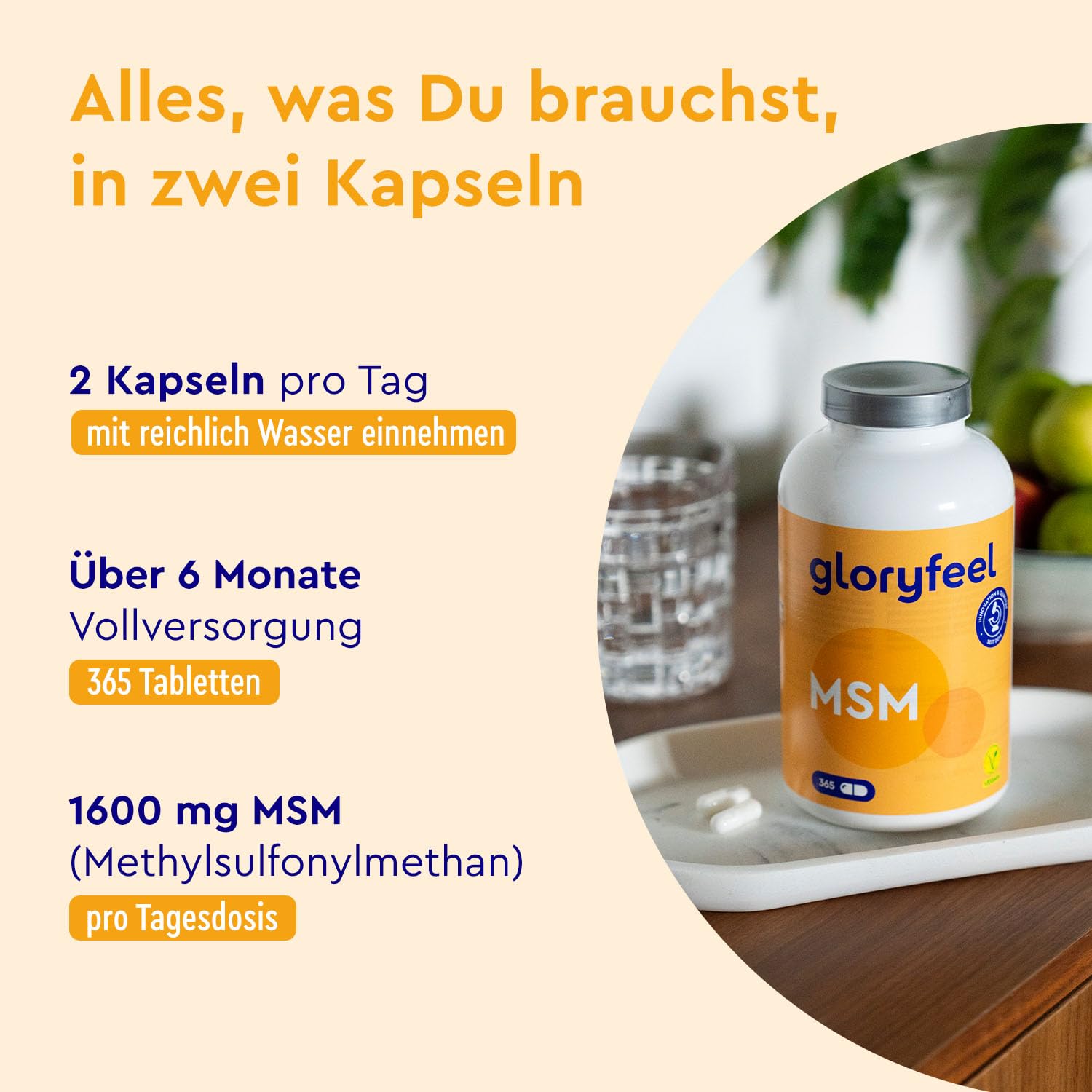 MSM Kapseln hochdosiert 365 Stück - 1600mg Methylsulfonylmethan (MSM) pro Tagesdosis - 99,9% reines MSM Pulver - vegan, laborgeprüft & ohne Zusätze in Deutschland hergestellt