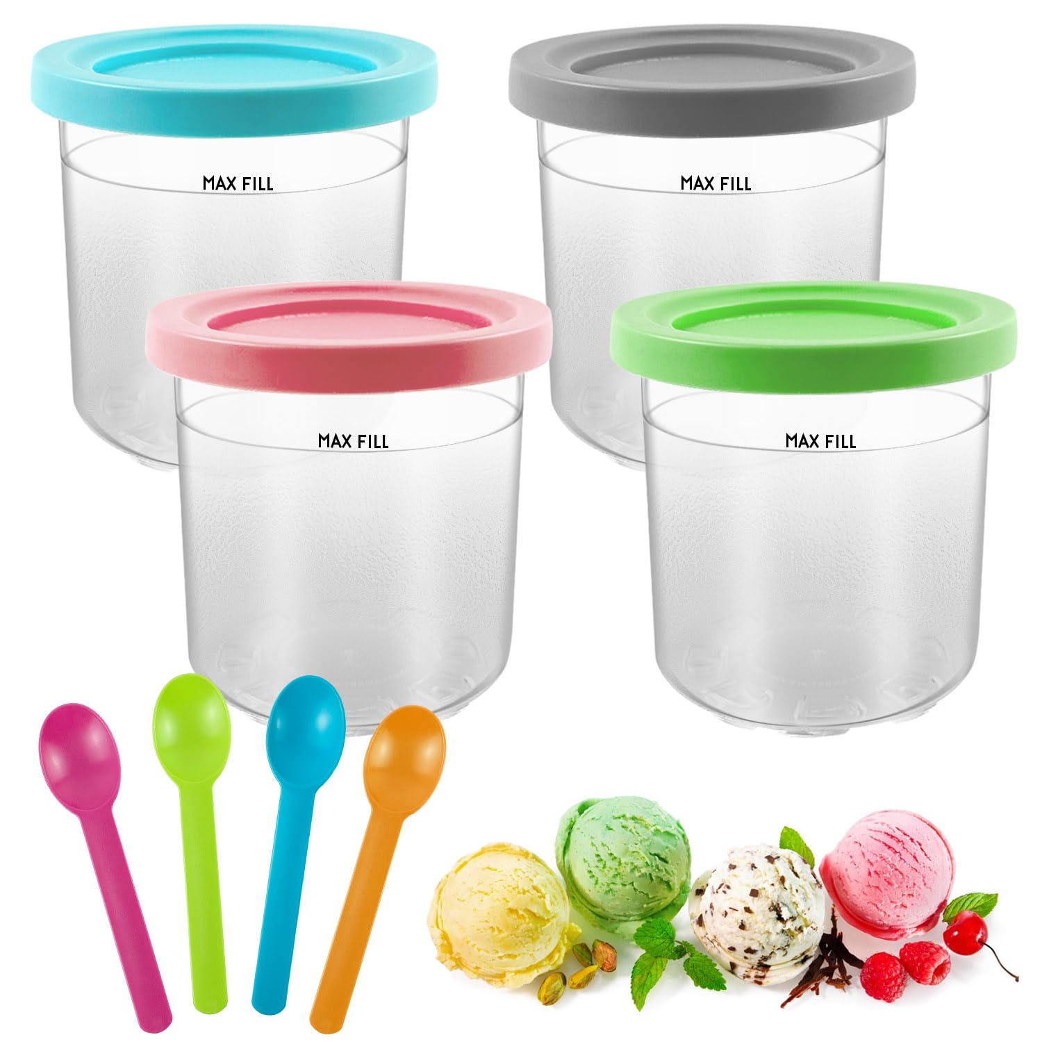 4 Pezzi Contenitore per Gelato per Ninja Creami, 16 OZ Contenitori per Gelato per NC301 NC300 NC299AMZ, Vaschette per Gelato Fatto in Casa con Coperchio, Accessori per Ninja Ice Creami Maker