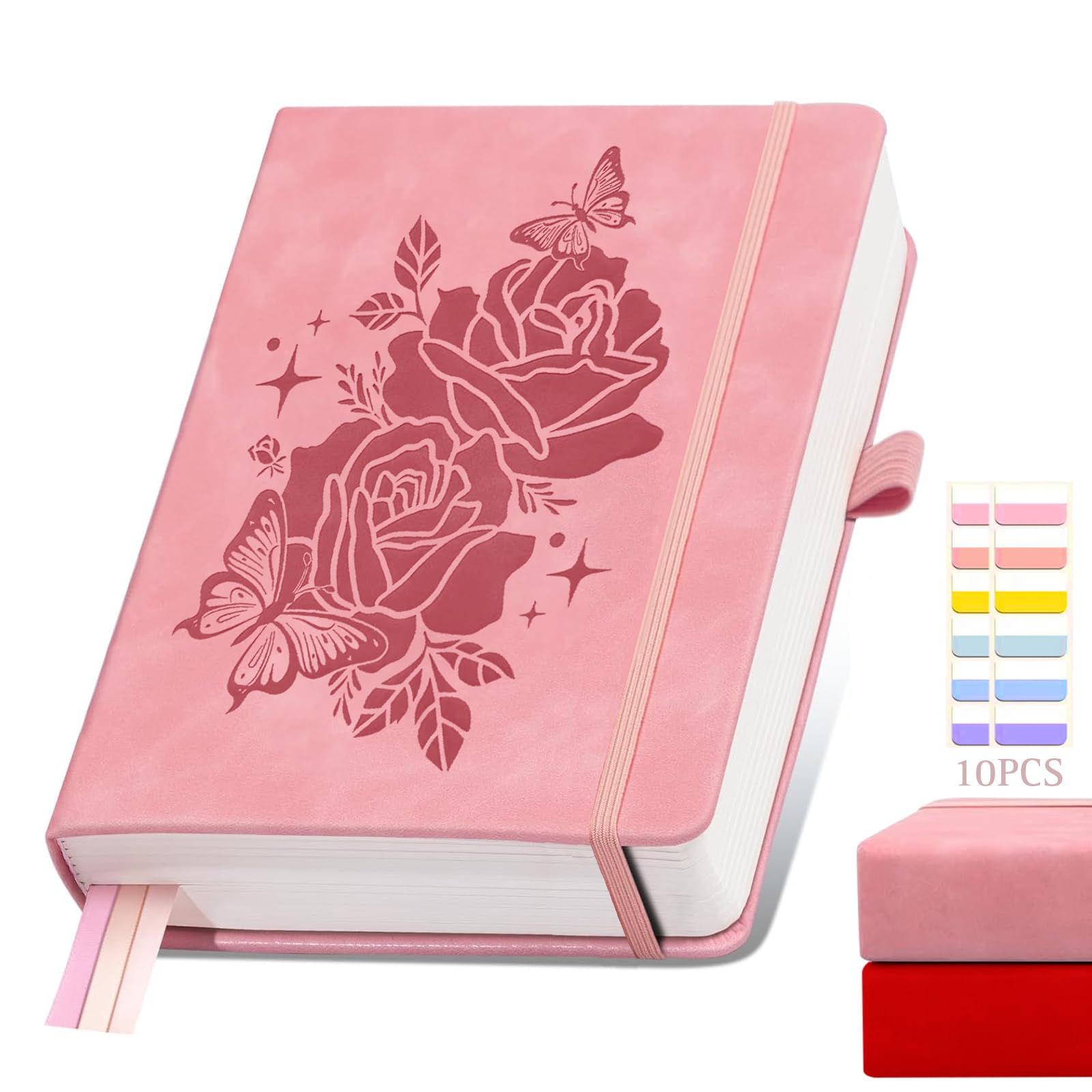 DoubleCare Lined Journal Notebook 366 Pages, A5 Leather Journal for Writing Women, Hardcover Notebook with 100GSM Thick Paper, for Work, School, Note Taking, Pink