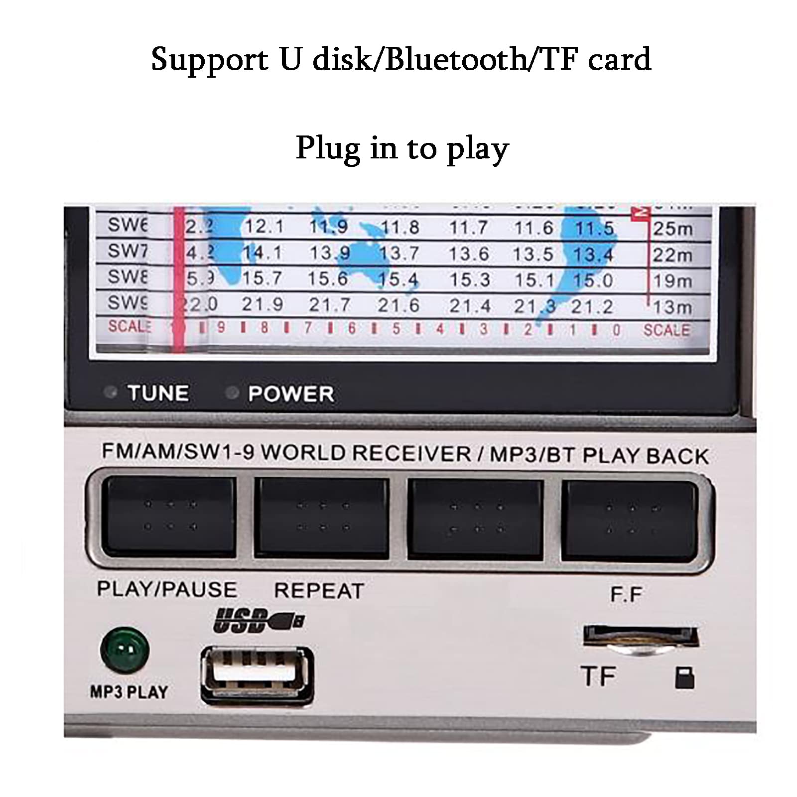 Radio Retro, Reproductor de Casete portátil, Radio y grabadora Retro, Radio de Banda Completa con Soporte U Disk/Bluetooth/Tarjeta TF, 3 Formas de Fuente de alimentación,
