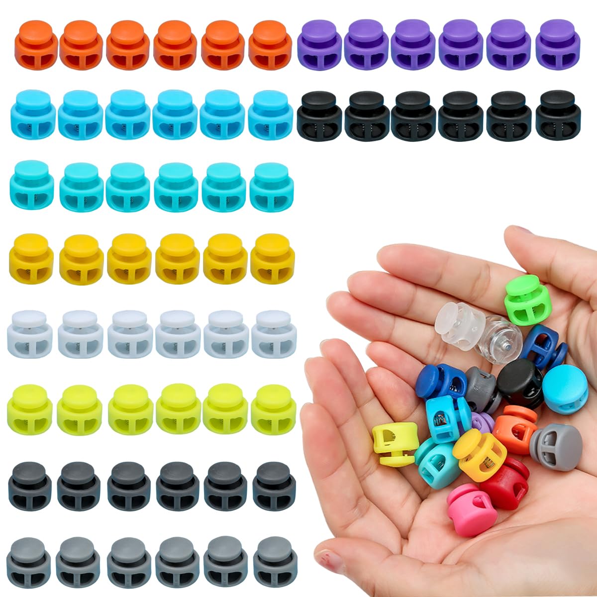 LYHMHAMY コードストッパー 2穴 (60個入り 10色) コードロック スプリング プラスチック シューレースストッパー紐止 靴紐 留め具 帽子用あごひも 手作り 材料 素材 パーツ DIY 手芸 ハンドメイド材料