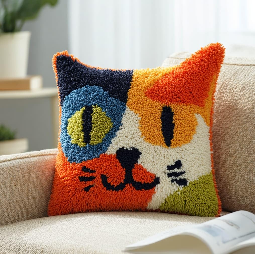AxiangziK DIY Latch Hook Pillow Kits for Adults,Cute cat