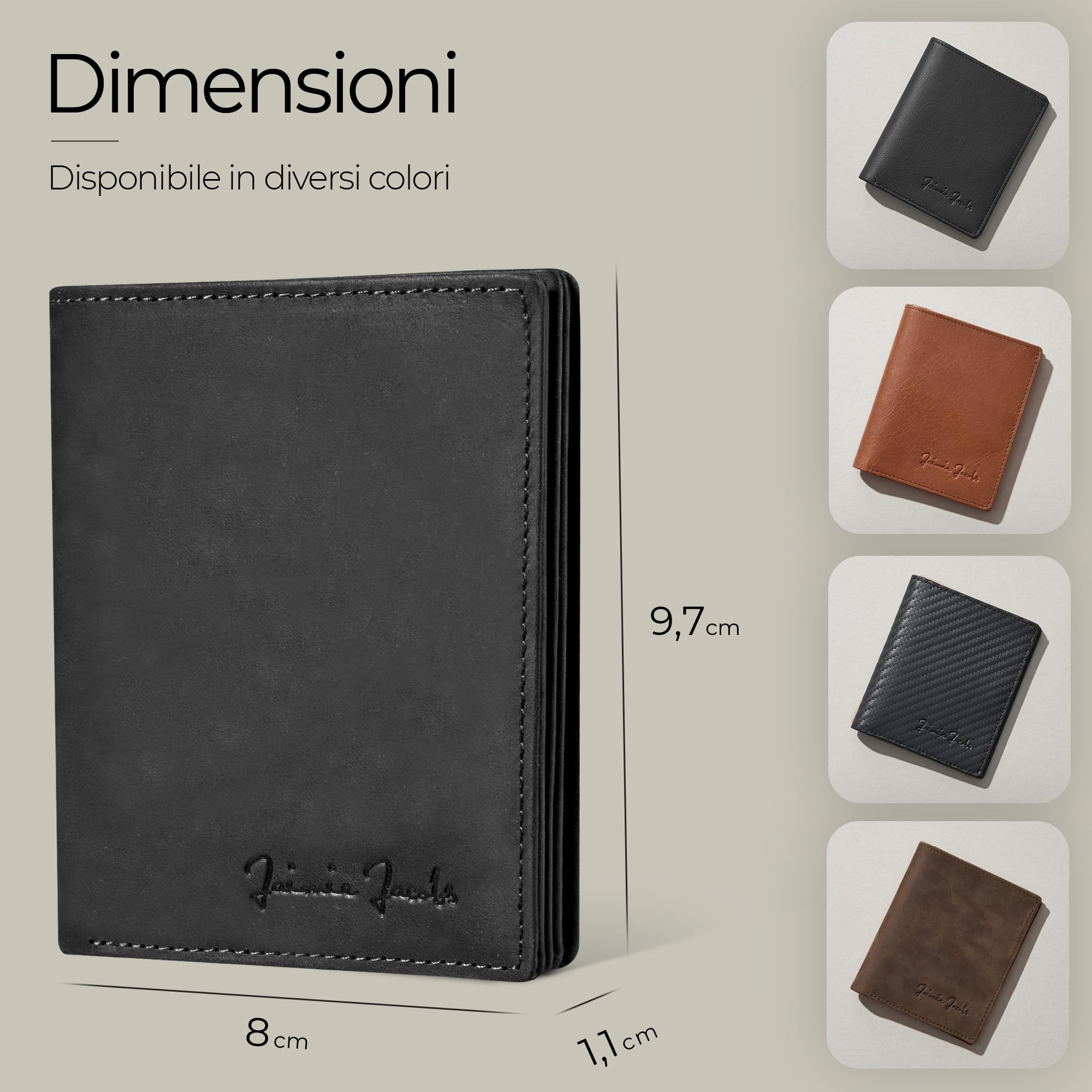 Jaimie Jacobs SLIMSTAR Portafoglio Uomo Piccolo con protezione RFID Porta Carte di Credito (Vano Apple AirTag, Pelle Di Bufalo Nero)