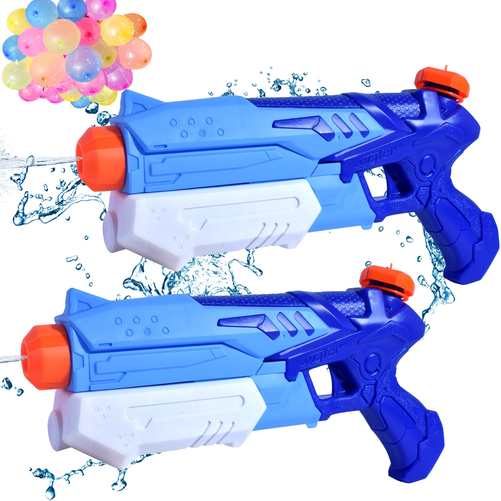 2 Stück Wasserpistole Kinder, CZMAO Wasserspritzpistole mit 10 Meter großer Reichweite Super Wasserspielzeug Sommer Schwimmbad Strand Outdoor Spaß mit 100St Wasserbomben Luftballons