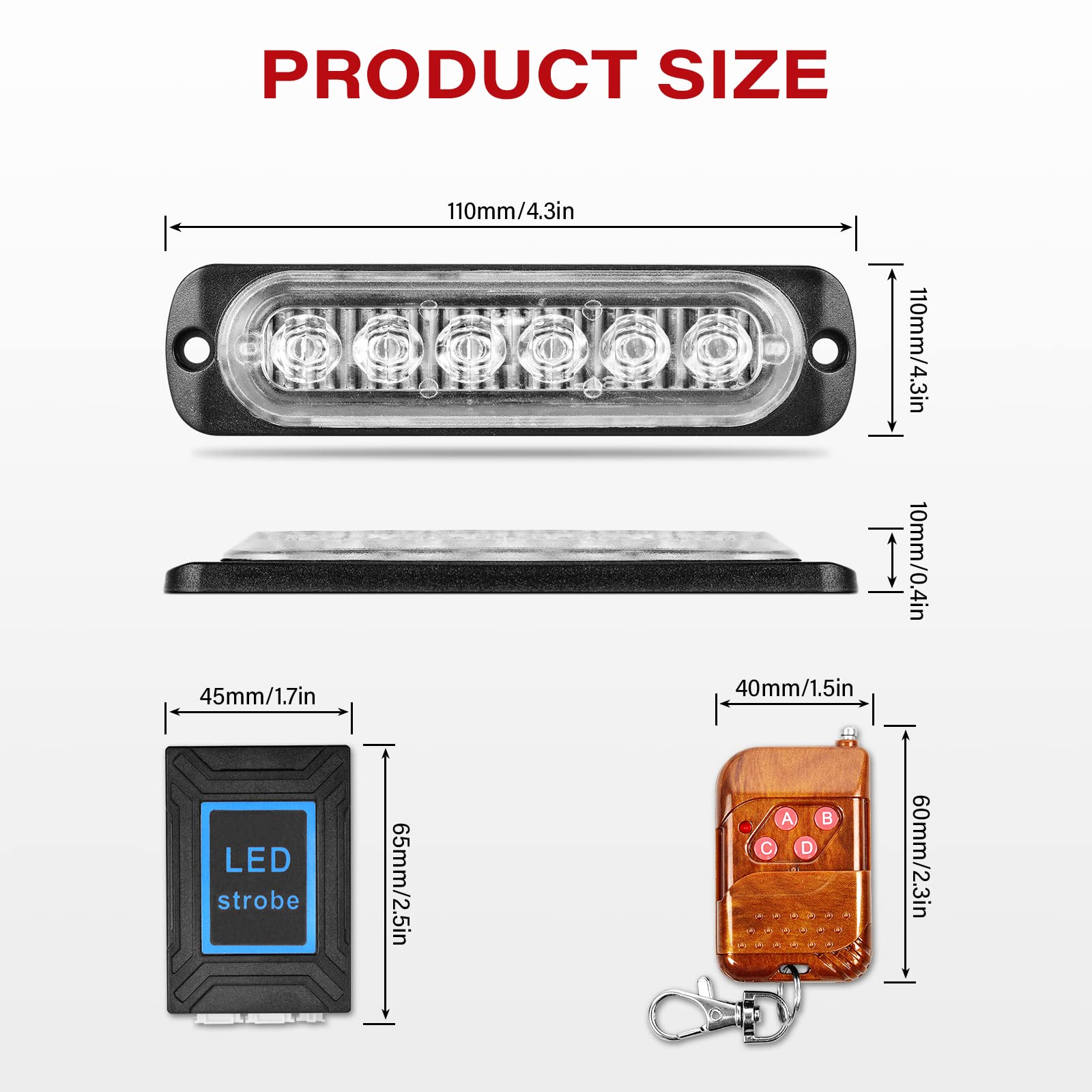 RIGIDON 2 Pièces 4.3 pouces 6 led barre lumineuse stroboscopique, 12v 24v clignotant