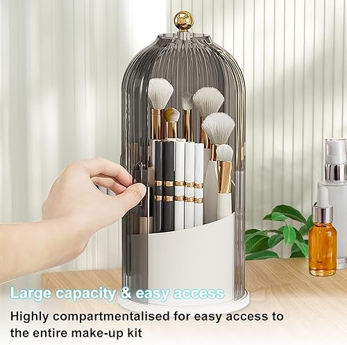 Miniatura 6 de Longzhuo Soporte para brochas de maquillaje, soporte para brochas de maquillaje con tapa, organizador de brochas de maquillaje giratorio de 360 con