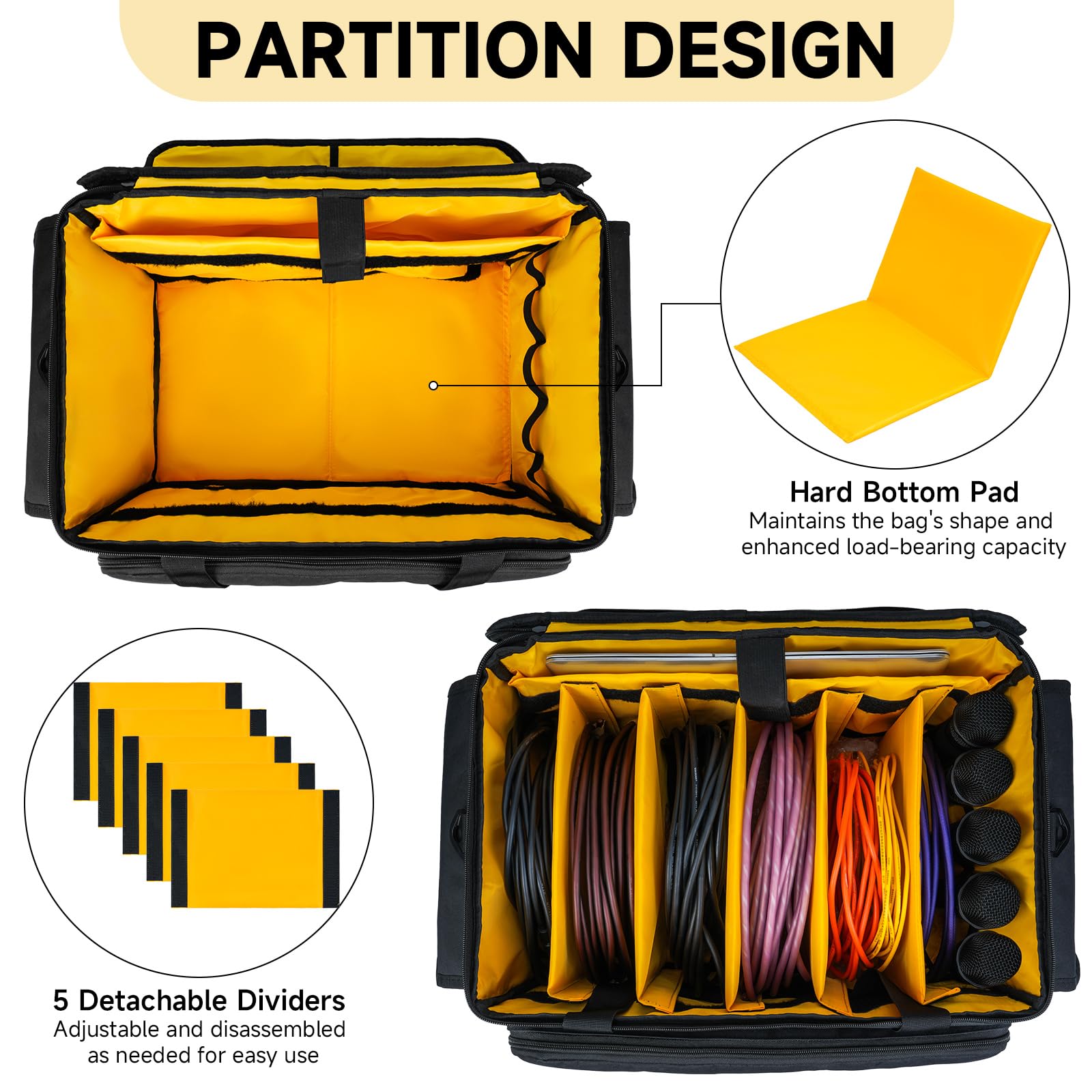 DJ-Equipment-Tasche mit 5 herausnehmbaren Trennwänden,DJ-Kabeltasche mit Fächern für Laptop und Mikrofon,Reise-Organizer-Tasche für DJ-Equipment,Musiker,Profis und DJ-Zubehör (47 x 29 x 28 cm)