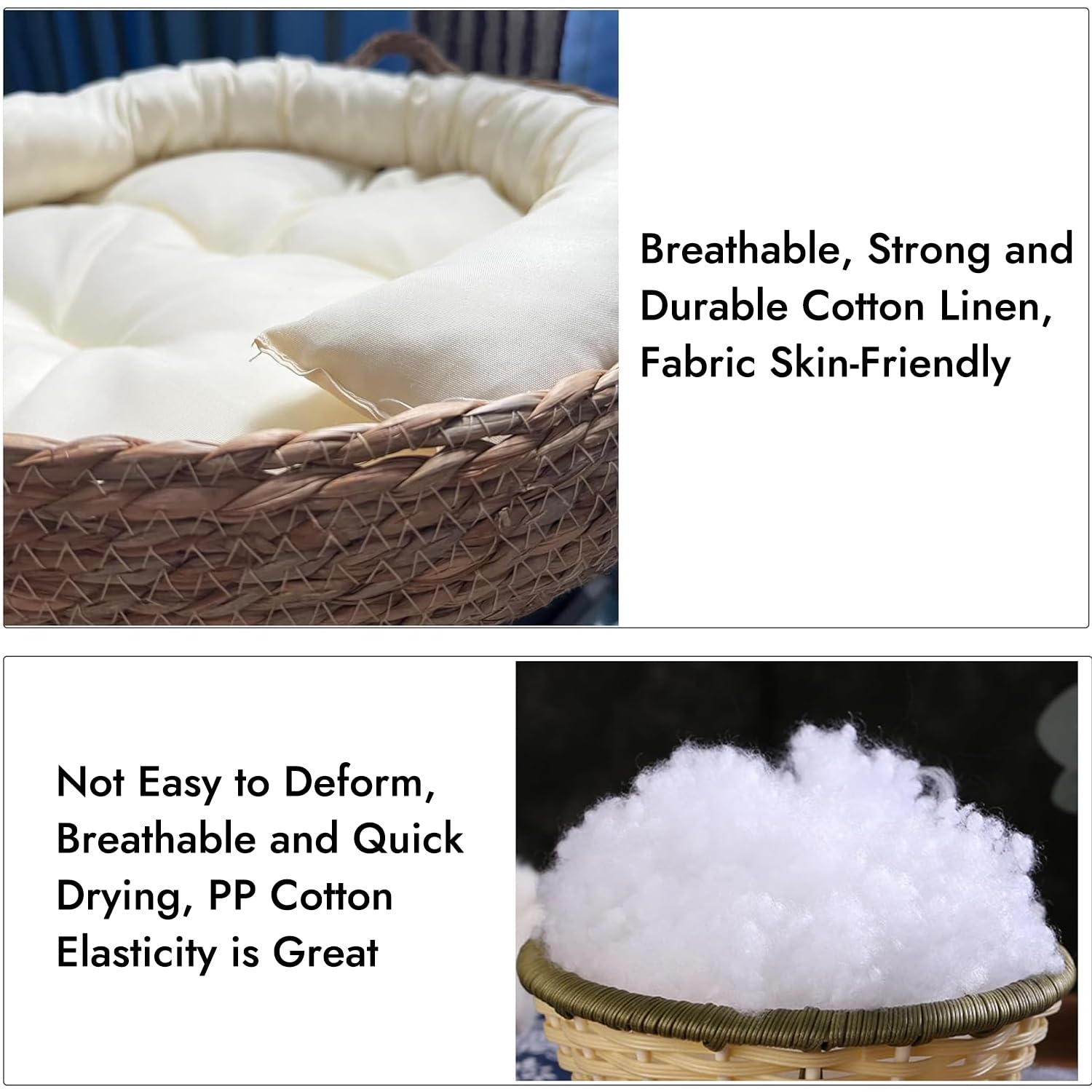 سرير دائري للحيوانات الأليفة مصنوع يدويا من الراتان والخوص الطبيعي، مع وسادة ناعمة، يستخدم كلوح خدش للقطط، قابل للأزالة والغسل للقطط أو الكلاب الصغيرة (A)