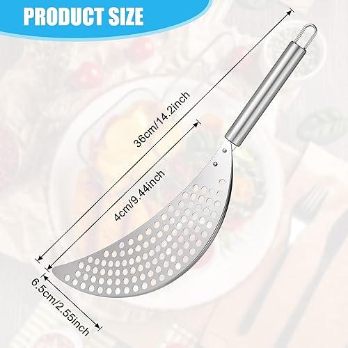Miniatura 2 de TIESOME Colador de olla de acero inoxidable, colador de pasta con asa, escurridor duradero de plata para fideos para freír espagueti, frutas,