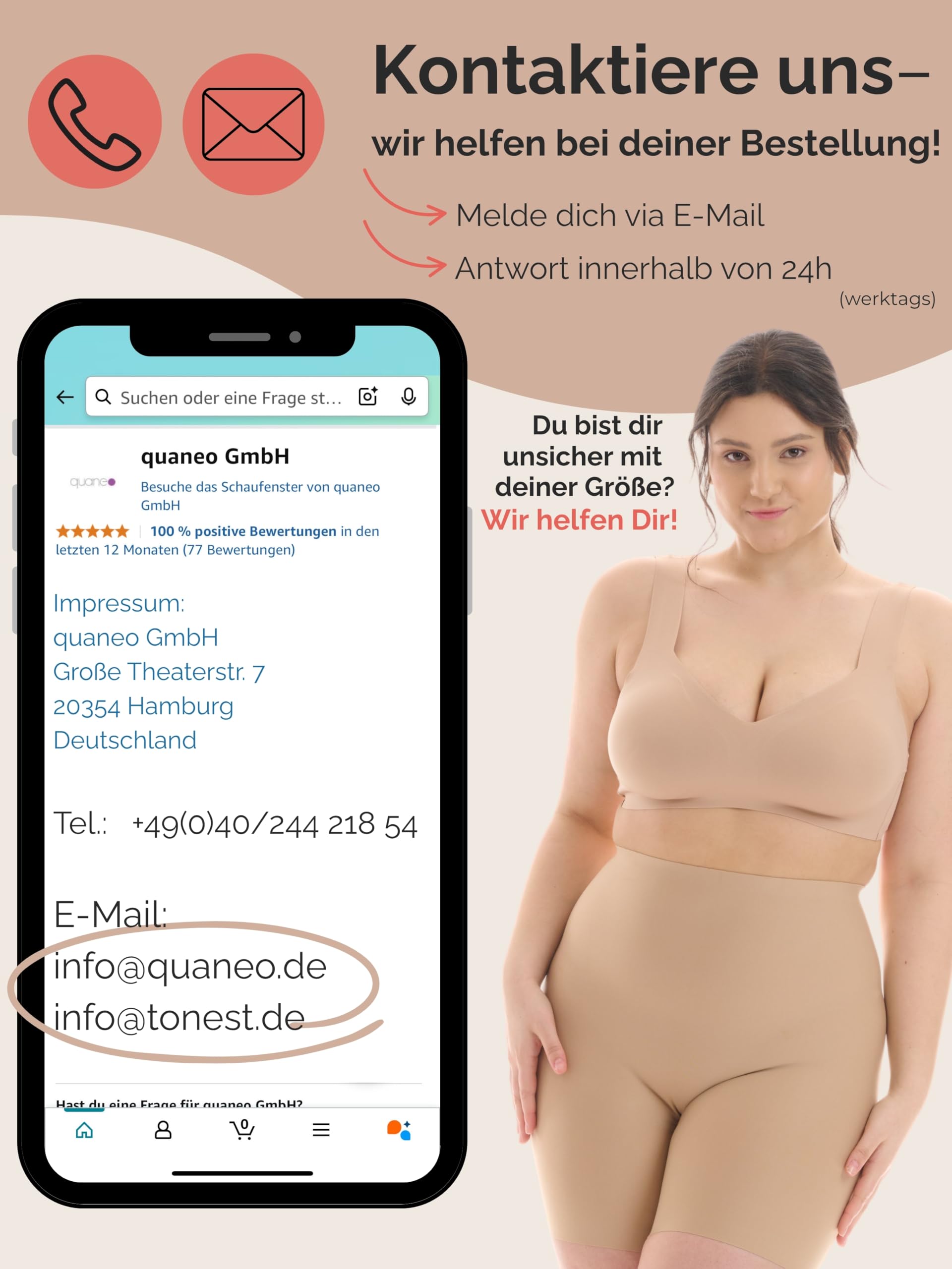 TONEST Shapewear Damen - Bauchweg Shaping-Miederhose - Mid Waist - Figurformender Slip mit Bein - Shape- Radlerhose - 1300-MS-FC