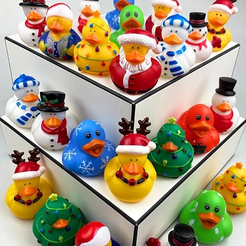 Miniatura 3 de QINGQIU Paquete de 24 patos de goma de Navidad para Jeep, juguetes de baño para niños y niñas, regalos de fiesta de Navidad, regalos