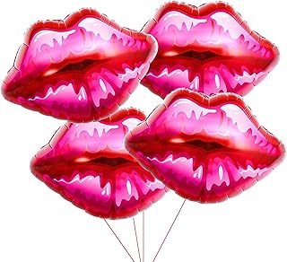 4pcs Lip Balloons Kiss Balloons Valentines Foil Balloons Gals Balloons Valentines Day Balloon Set Lip Prop Vday Balloons for Lip Decorations Galentines Party Valentines Day Decorations Girls Night
