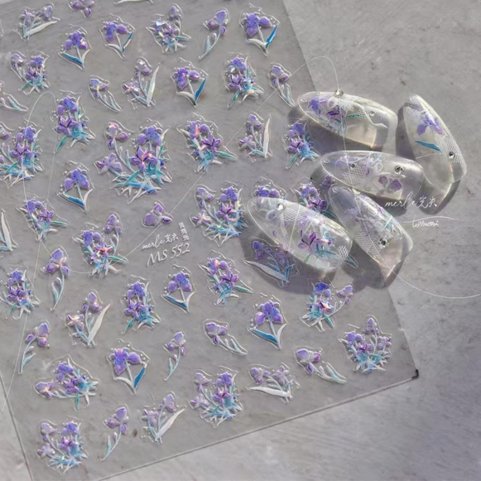Flower Nail Art Stickers 5D Embossed Colorful Nail Decals for Nails Art Design Self Adhesive Nails Charm Supplies Accessories for Women Manicure DIY Decoration