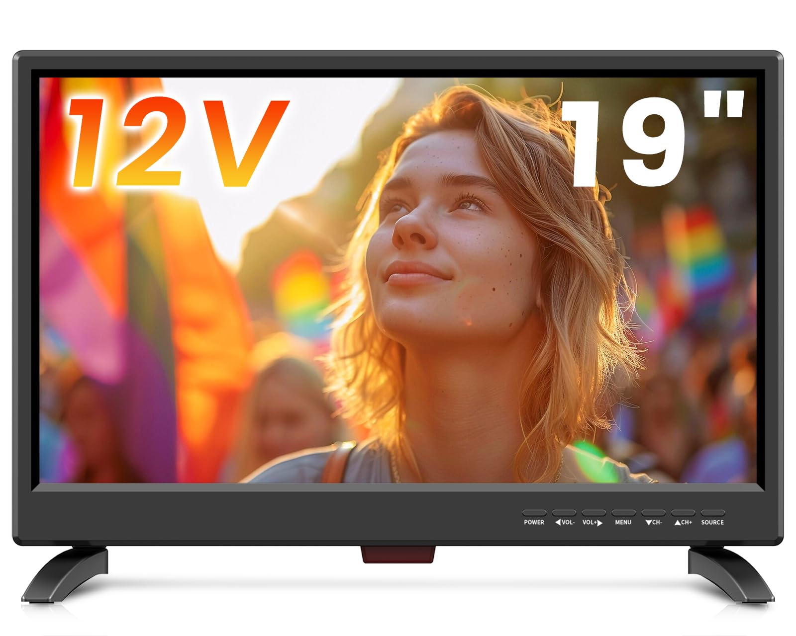 19 inch LED TV,Small tv with Digital T2 Tuner Freeview Receive,HDMI USB and RCA VGA inputs,12V car cable/AC for Campervan,bedroom(UK/EU)