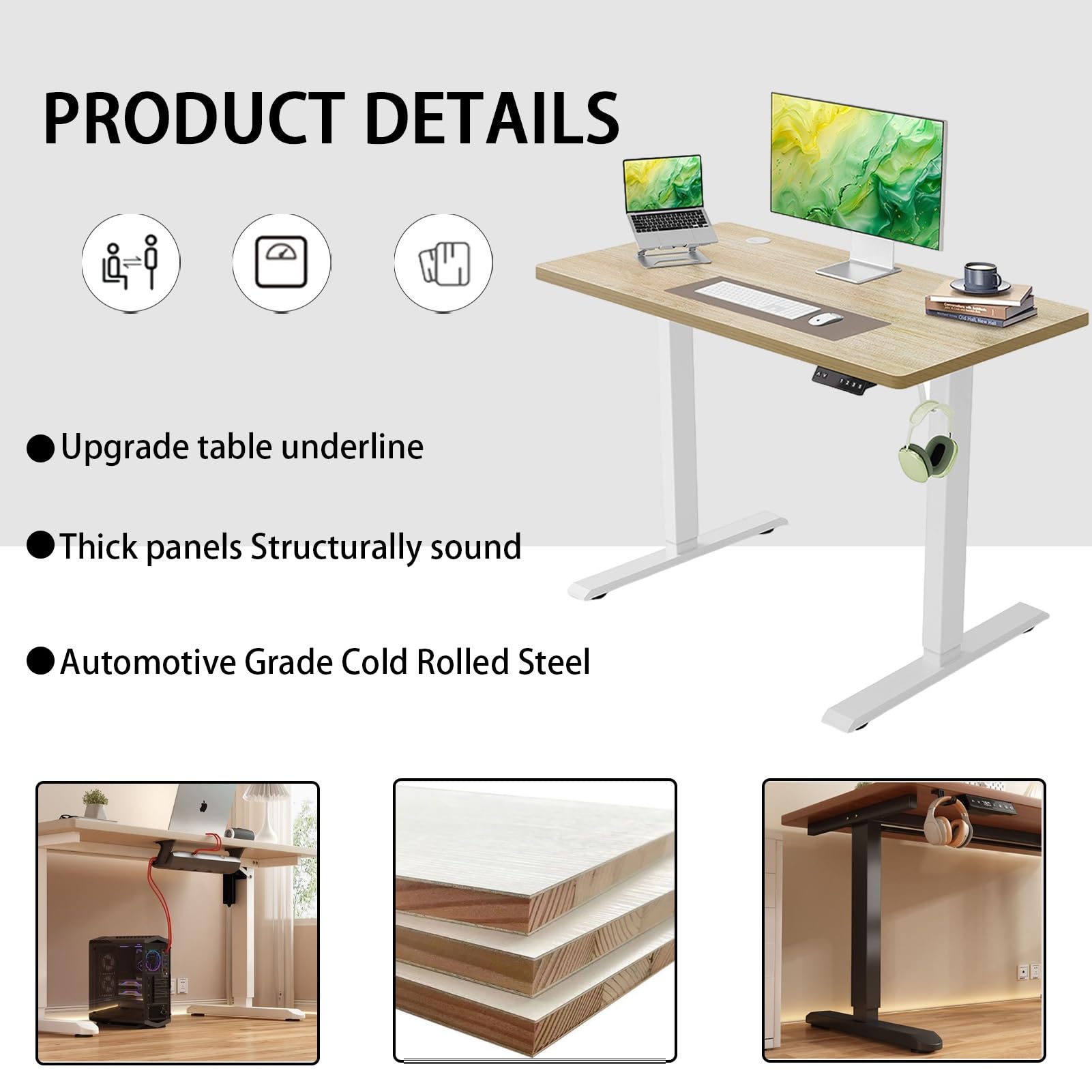 Scrivania elettrica regolabile in altezza Scrivania ergonomica in piedi con motore silenzioso per casa ufficio Meccanismo di sollevamento liscio Postazione di lavoro moderna per comfort e produttività
