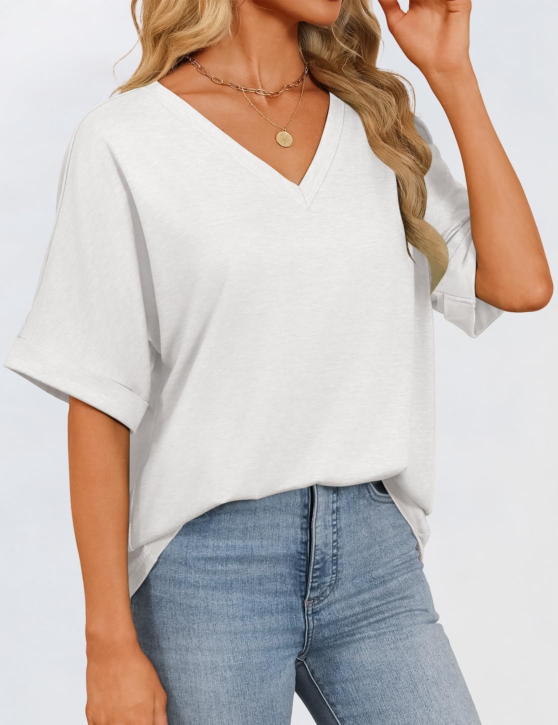 Womens Oversized T Shirts V Neck Loose Fit Shirts Short Sleeve Summer Casual Tops 2025 Trendy Blouses Y2K Plain Tees - Image 3